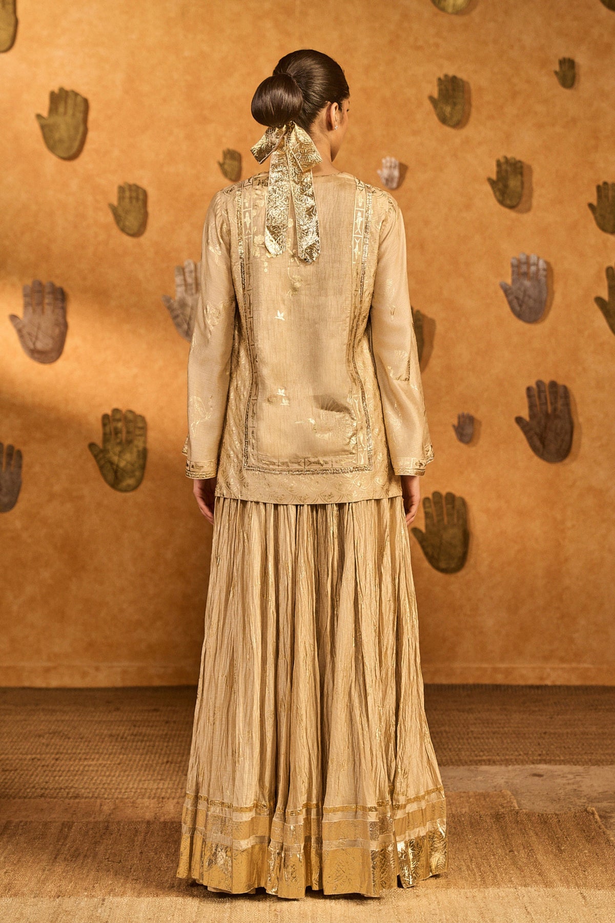 Oatmeal Crane Lehenga Set