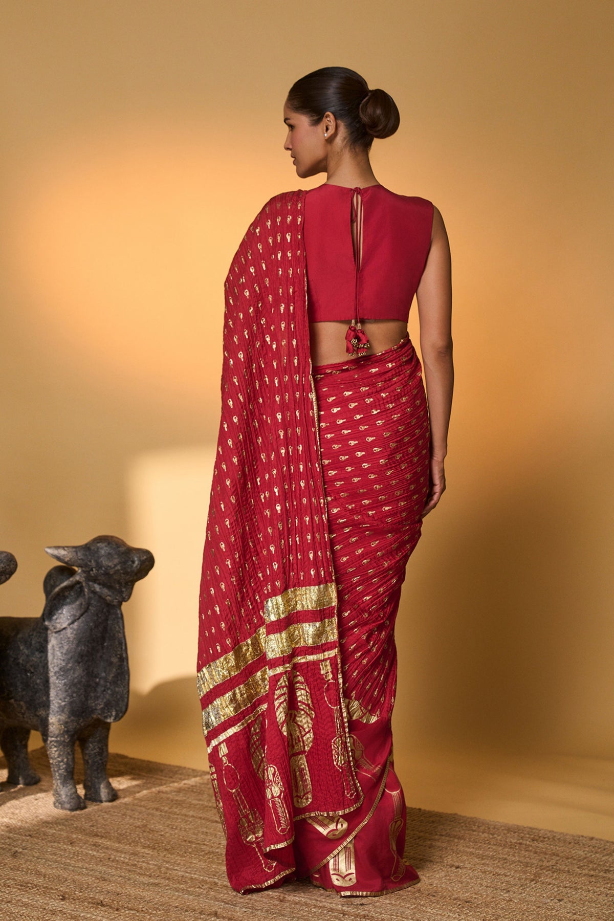 Red Tribal Mask Saree