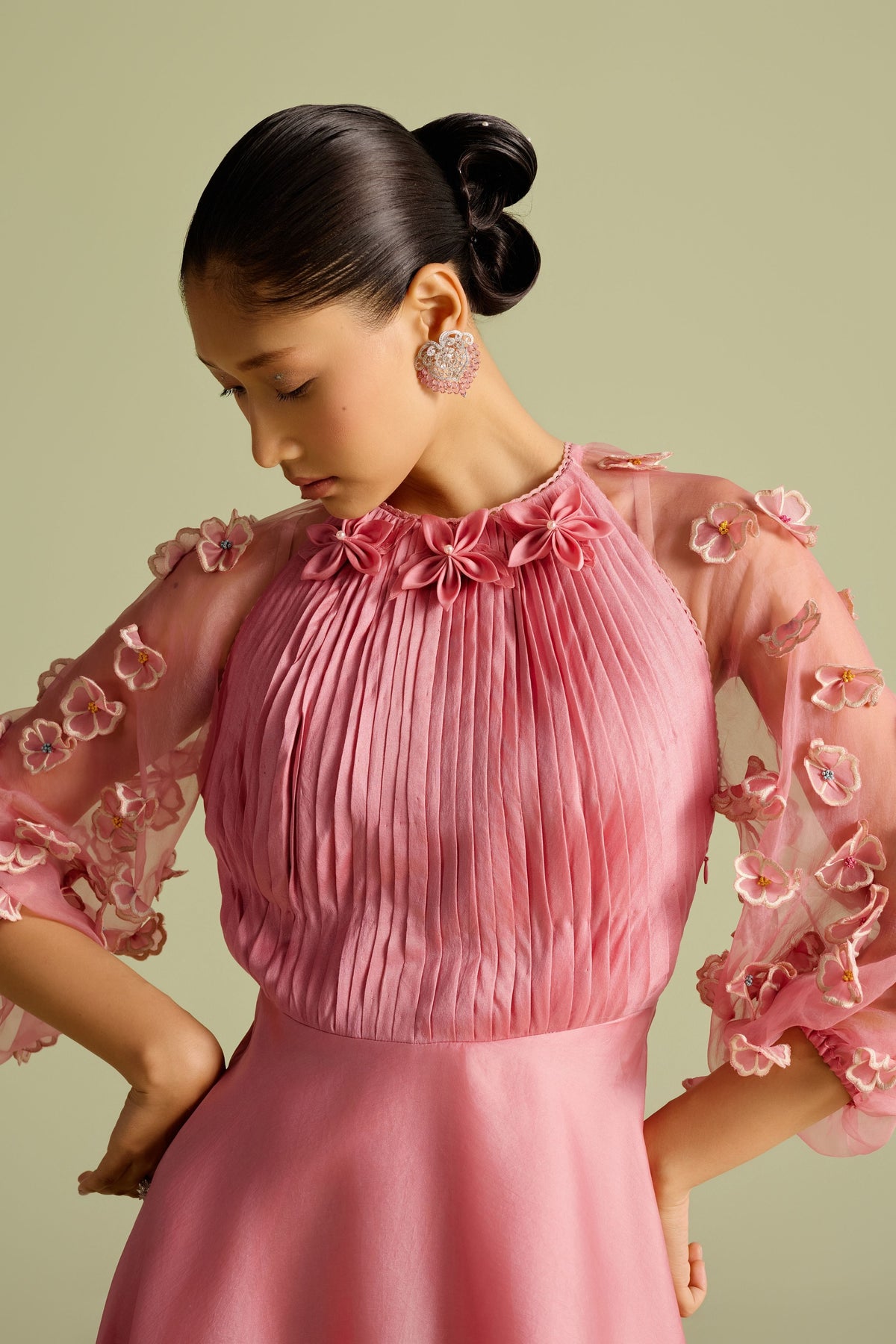 Pink Embroidered Flounce Dress