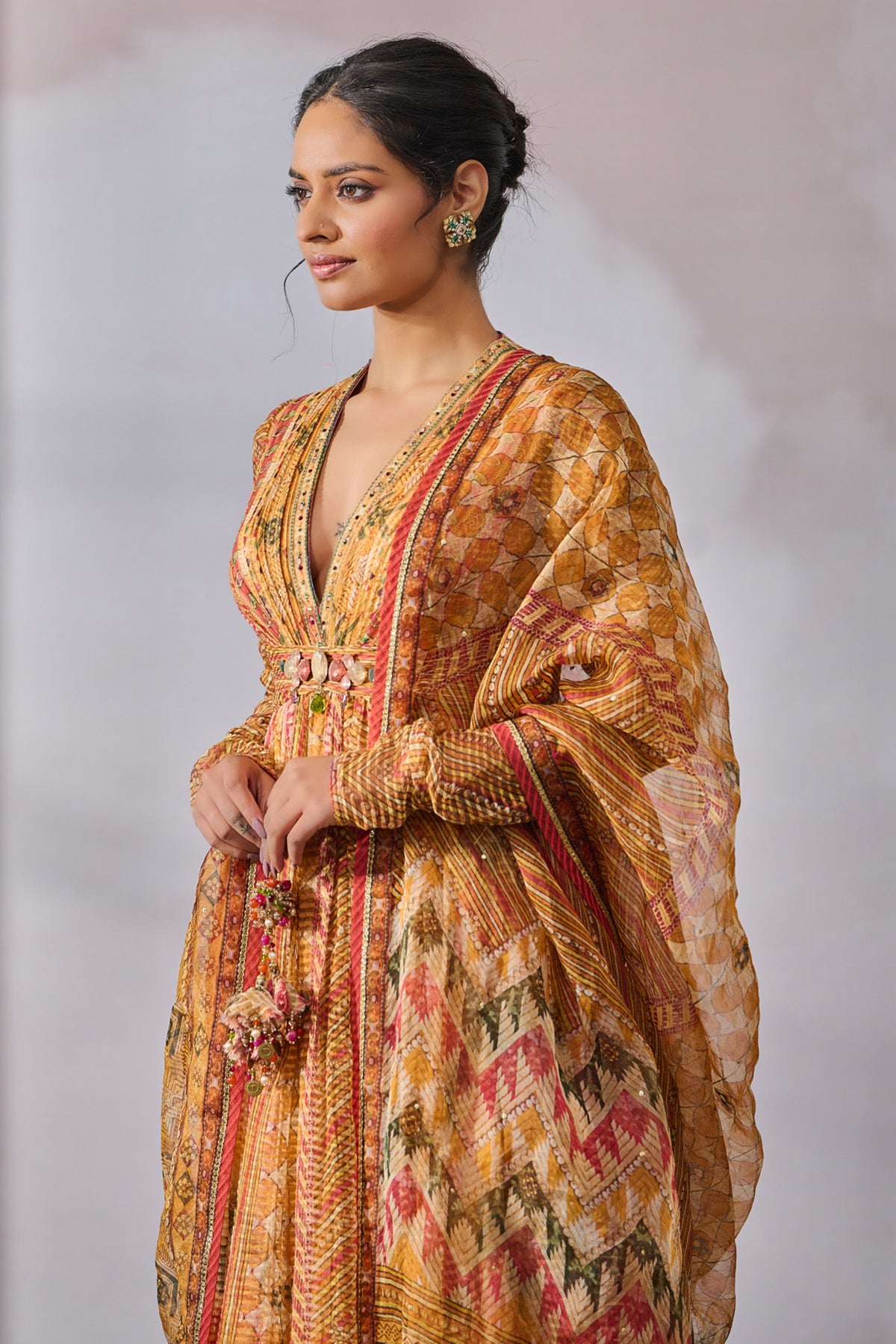 Phulkari inspired printed Anarkali