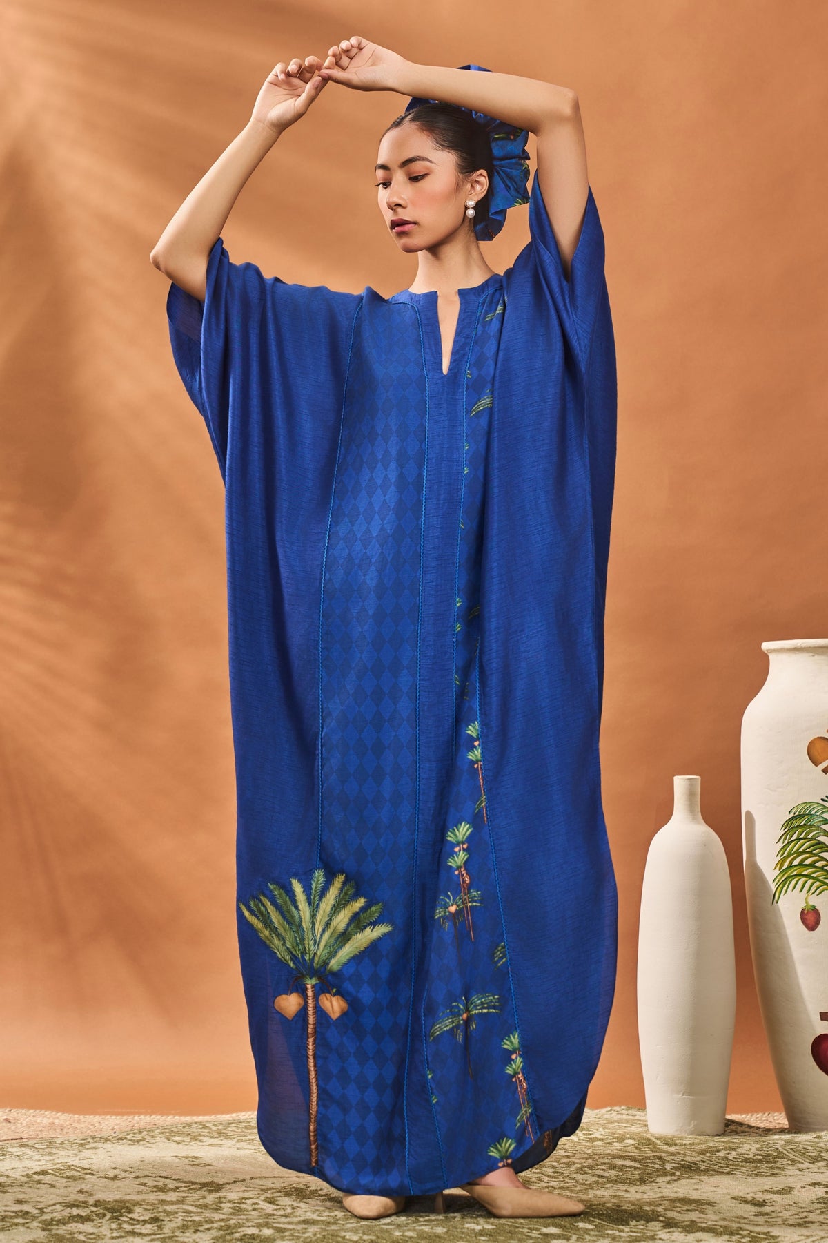Navy Blooming Board Kaftan