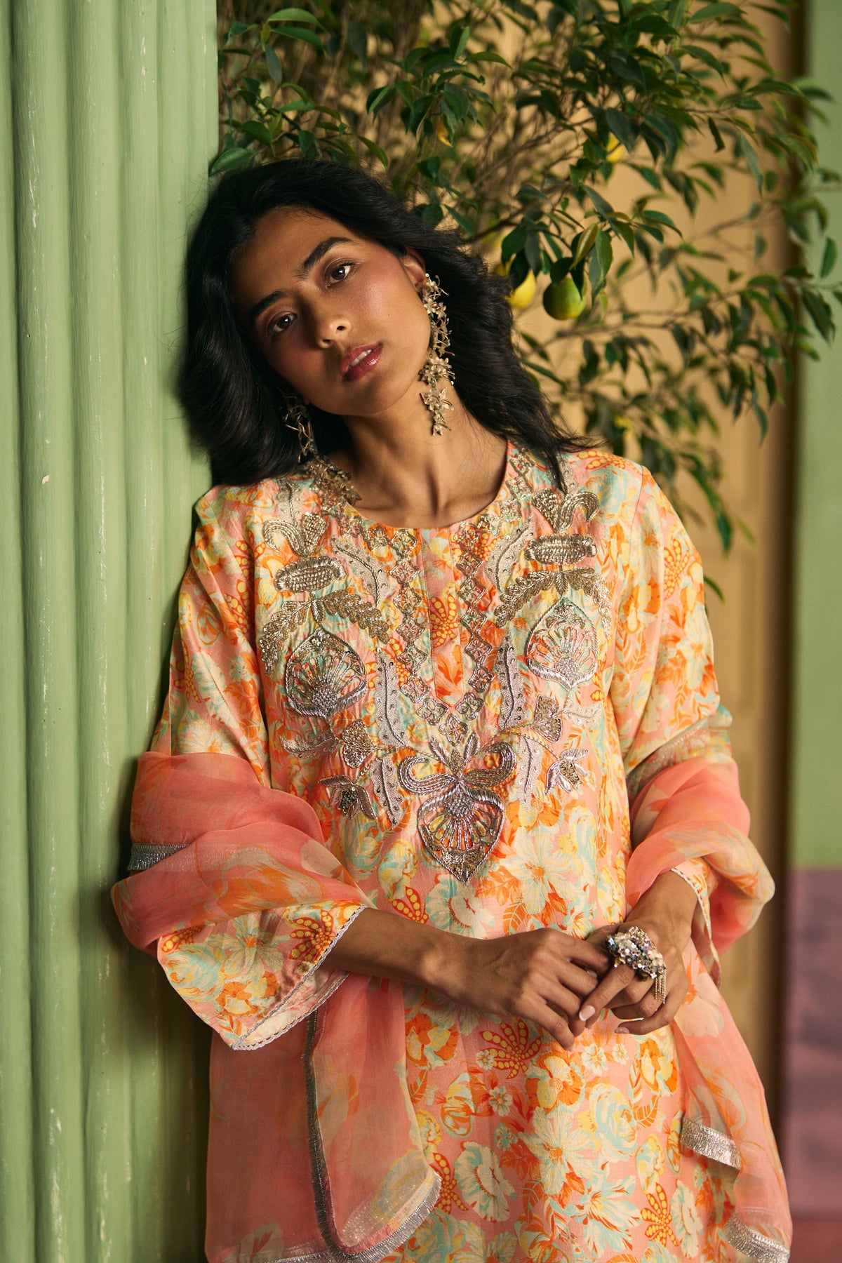Peach Petal Garden Sharara Set