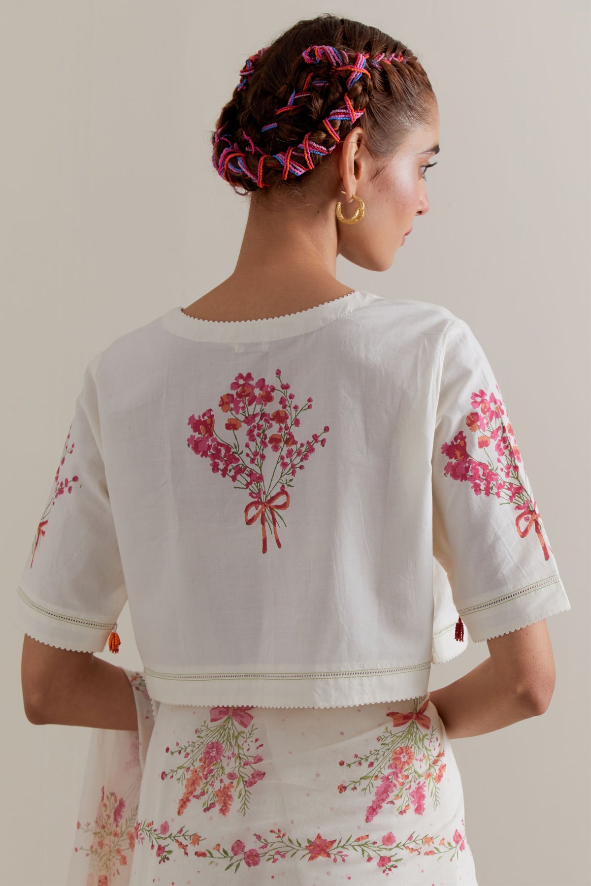 Pink Green Polka Saree Set