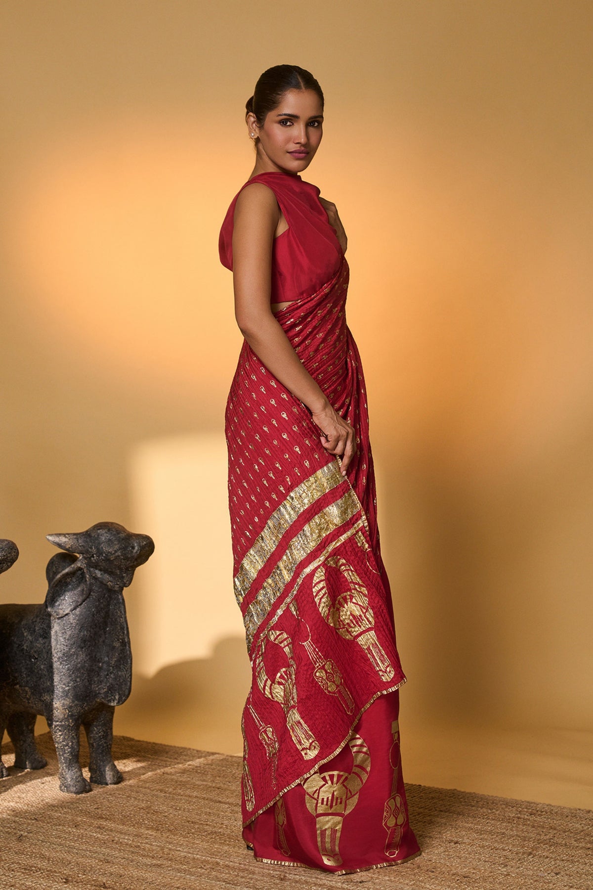 Red Tribal Mask Saree