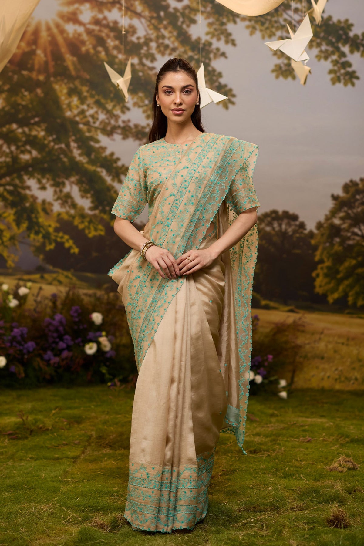 Woodland Stories Embroidered Beige Saree