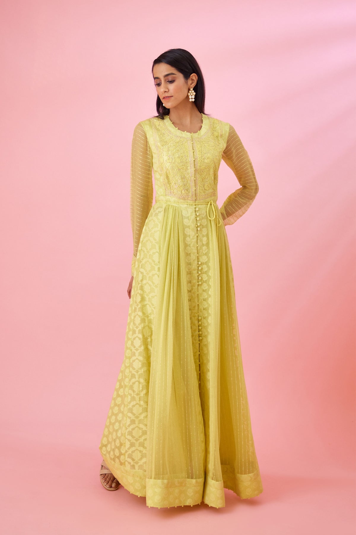Lemon yellow Anarkali set