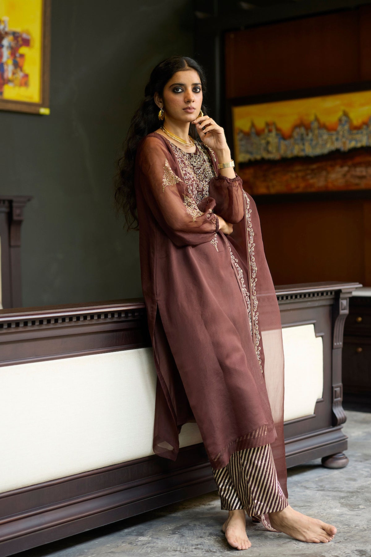 Brown Sukhali Kurta Set