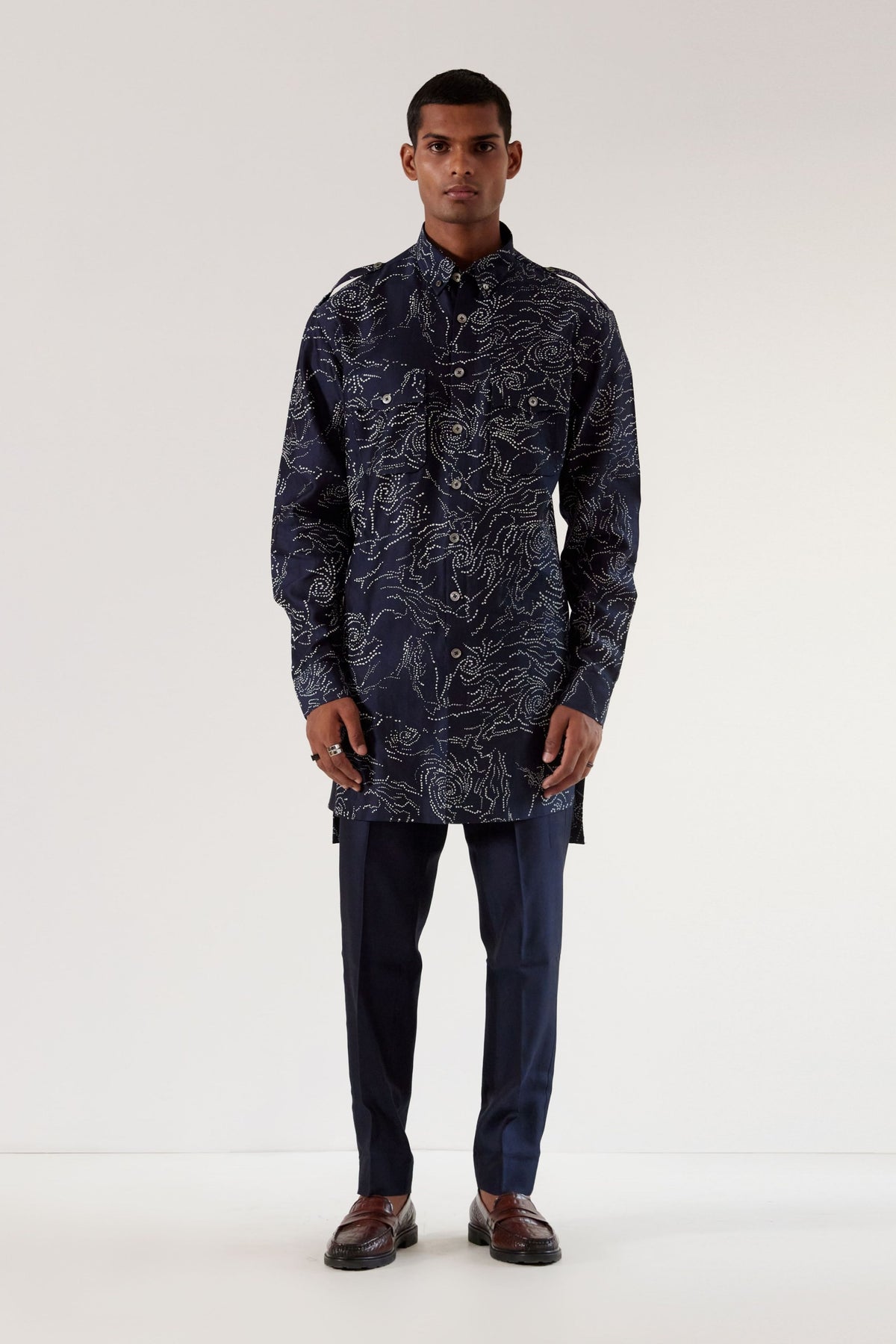 Black Hole Print Front Open Kurta