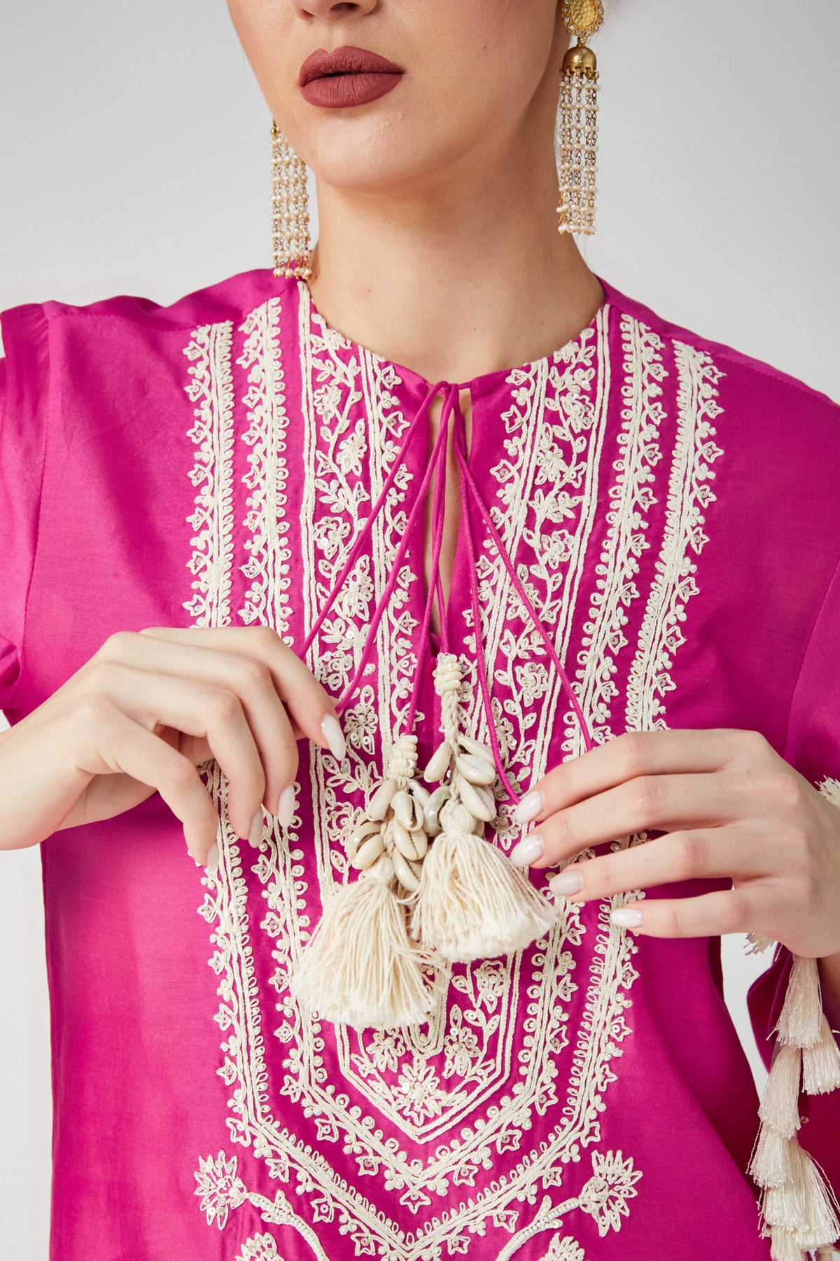 Rani Pink Embroidered Kurta