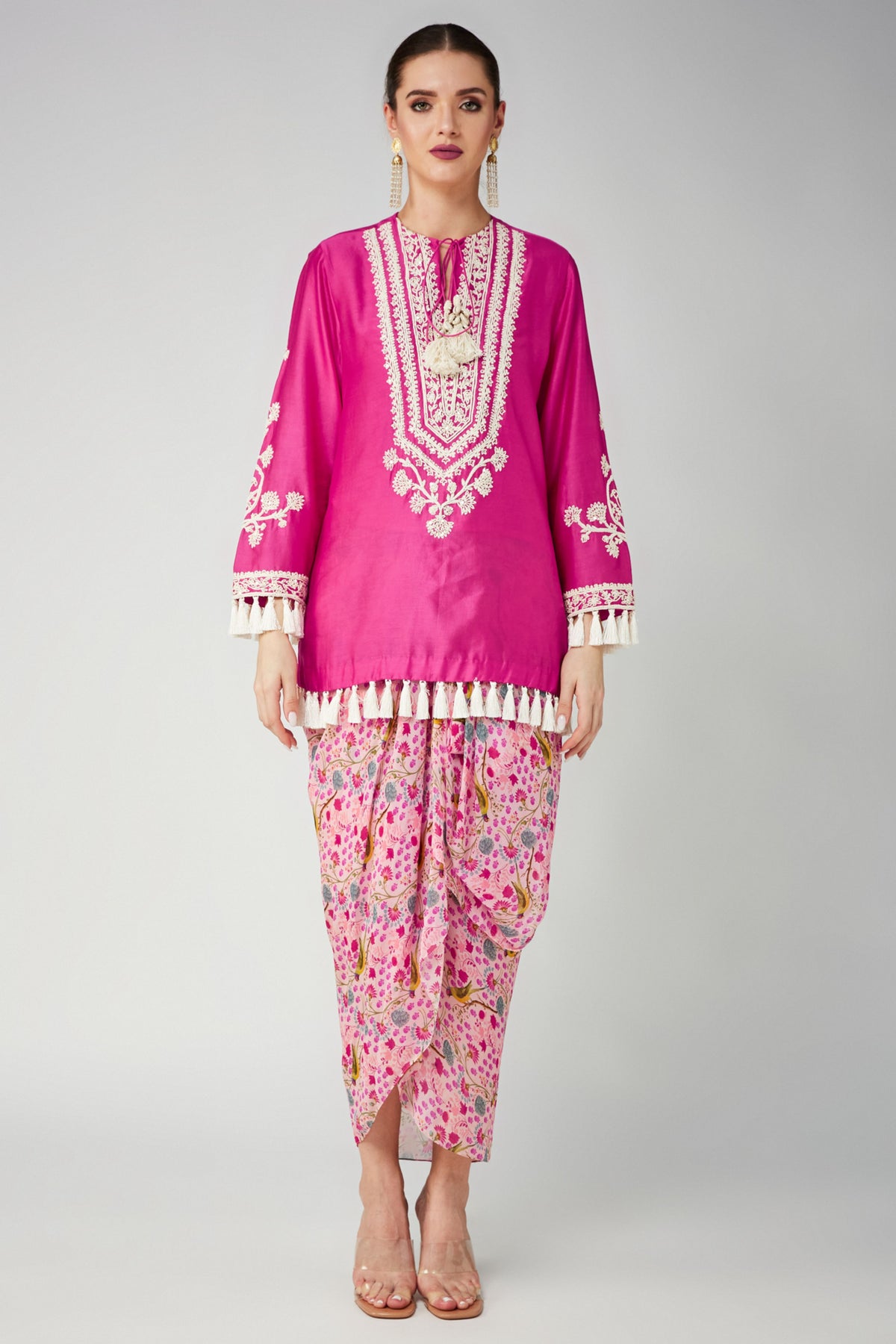 Pink Parrot Print Drape Skirt