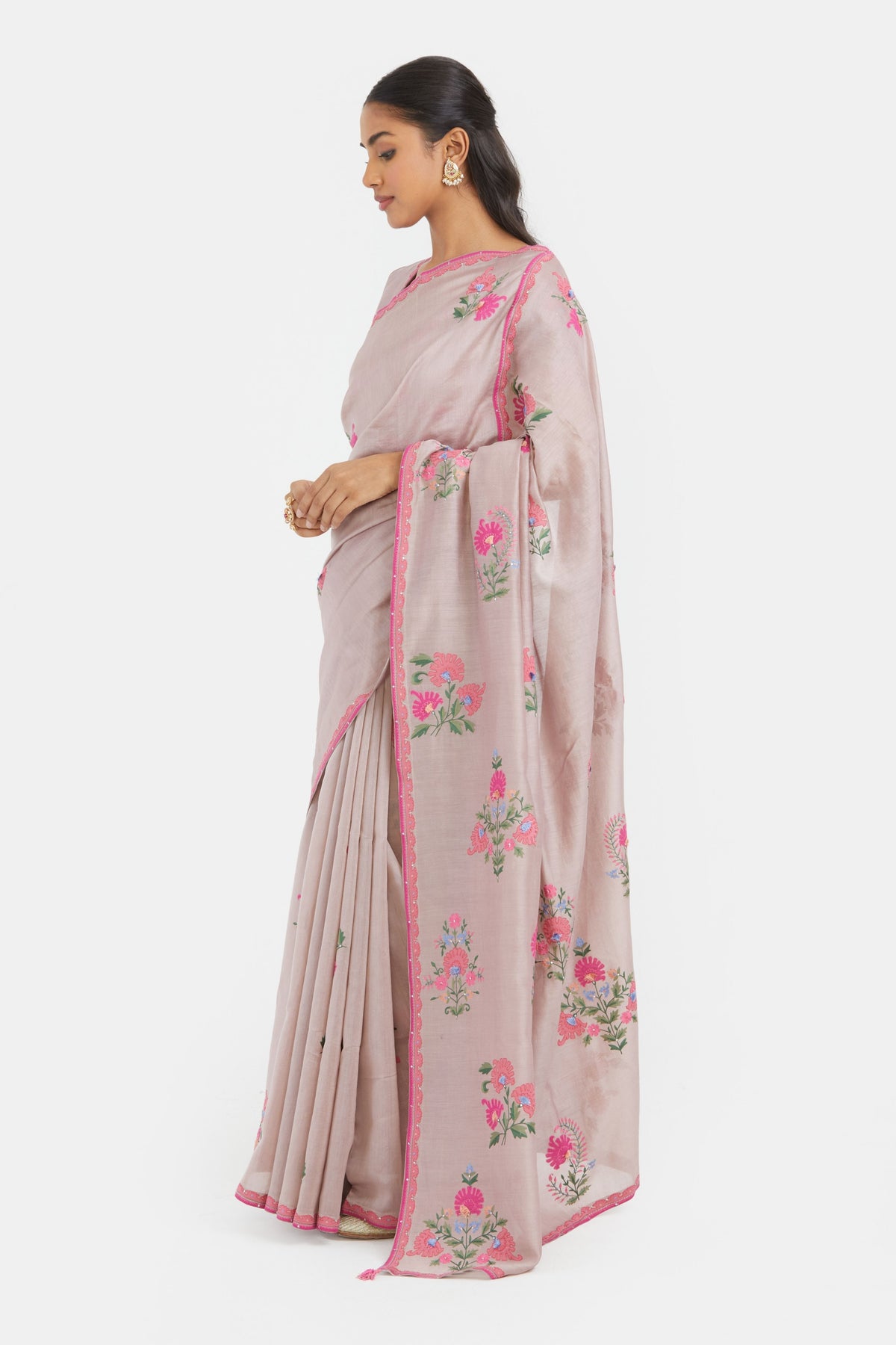 Lilac Silk Chanderi Saree Set