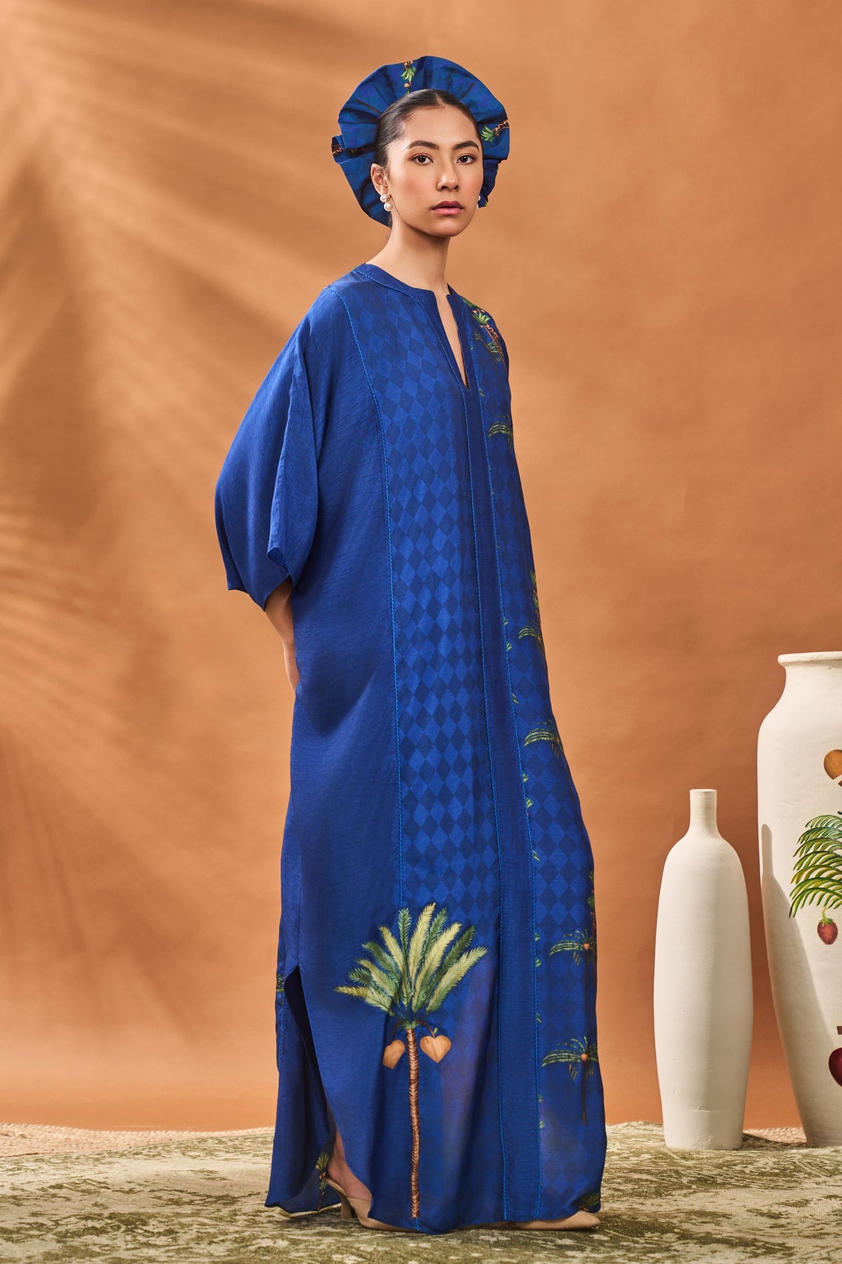 Navy Blooming Board Kaftan
