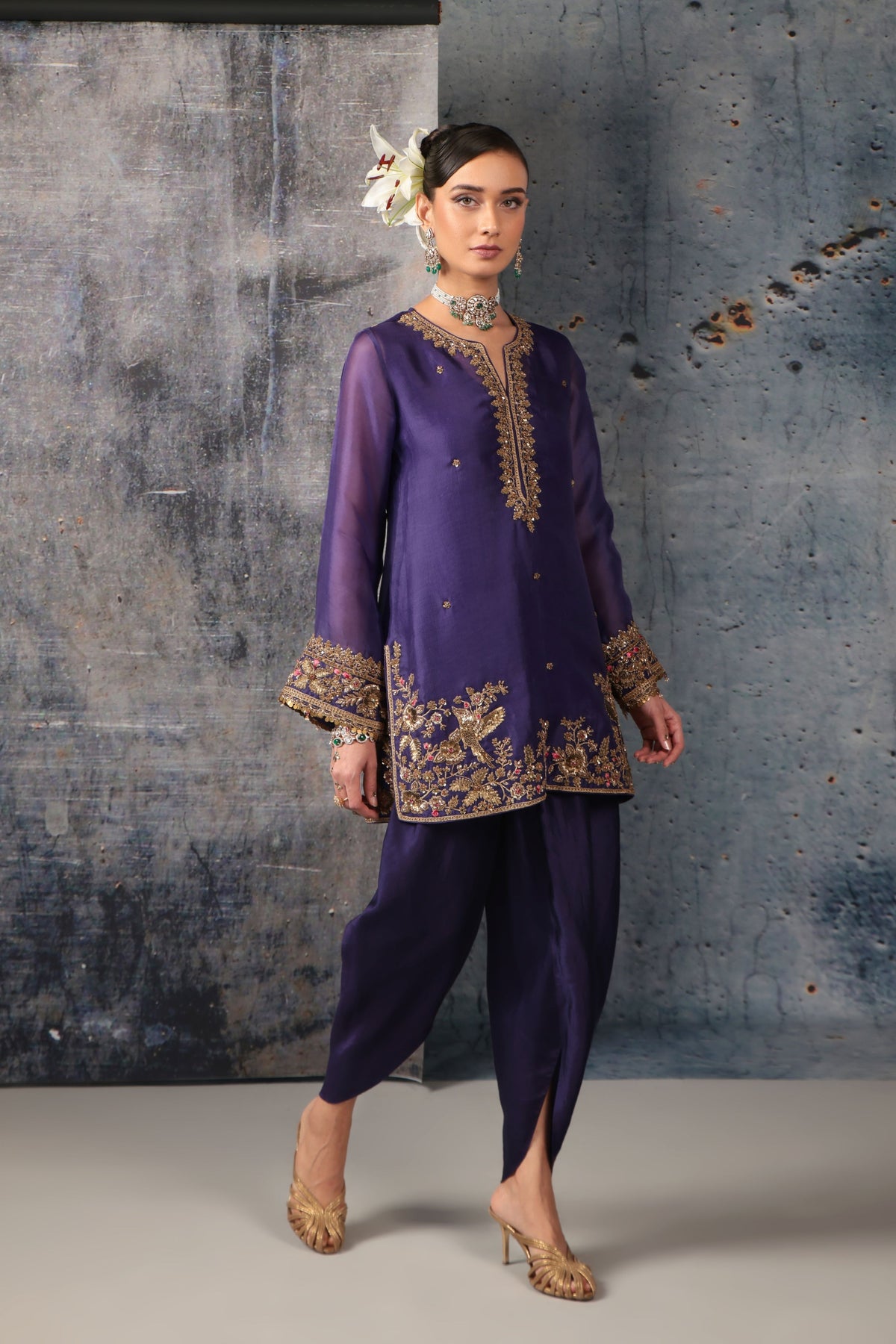 Purple Heavy Short Kurta Set