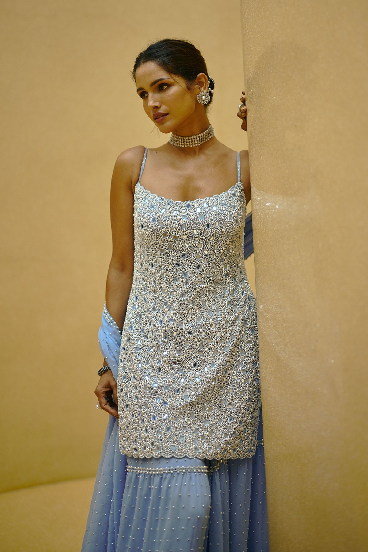 Dew Blue Sharara Set