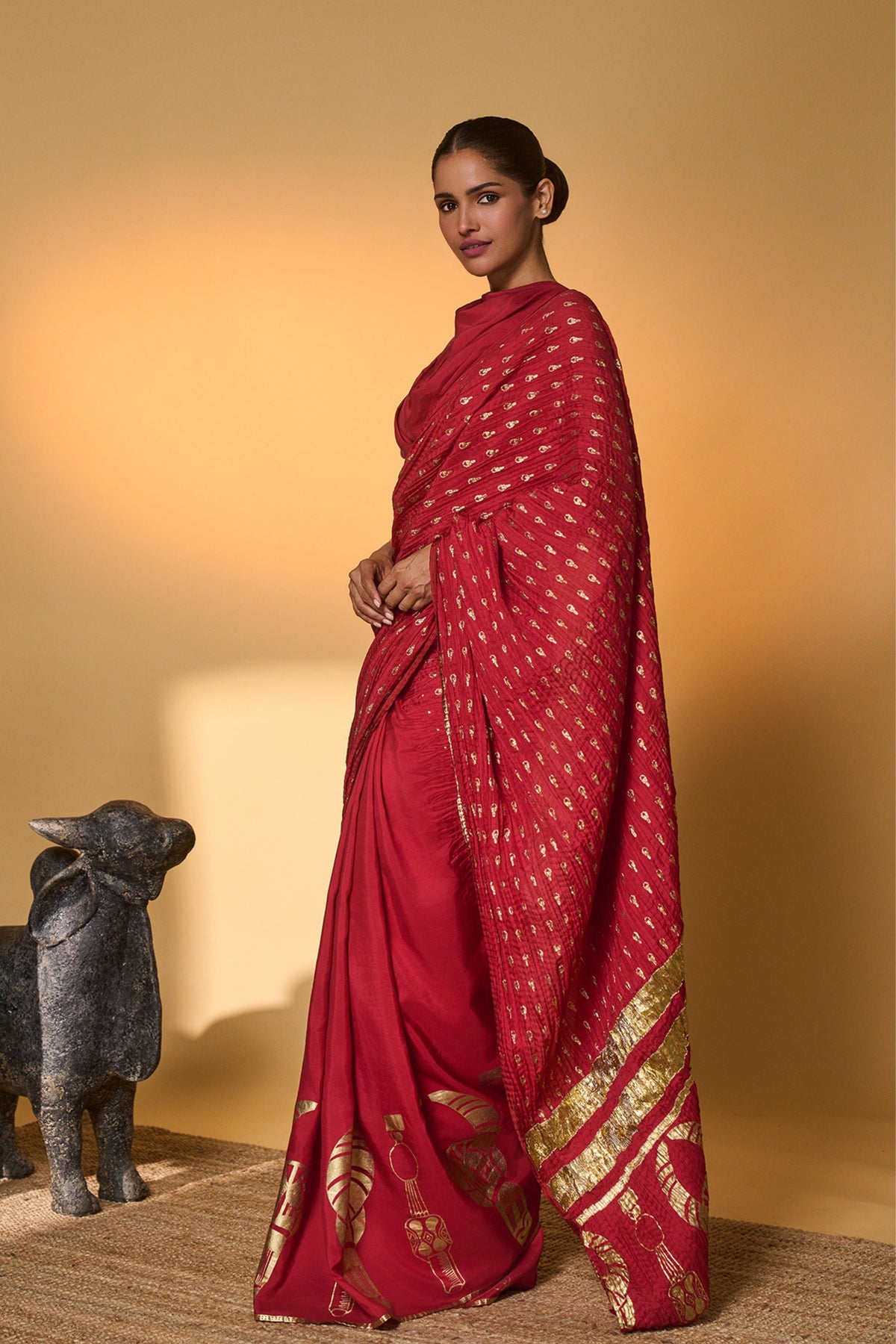 Red Tribal Mask Saree