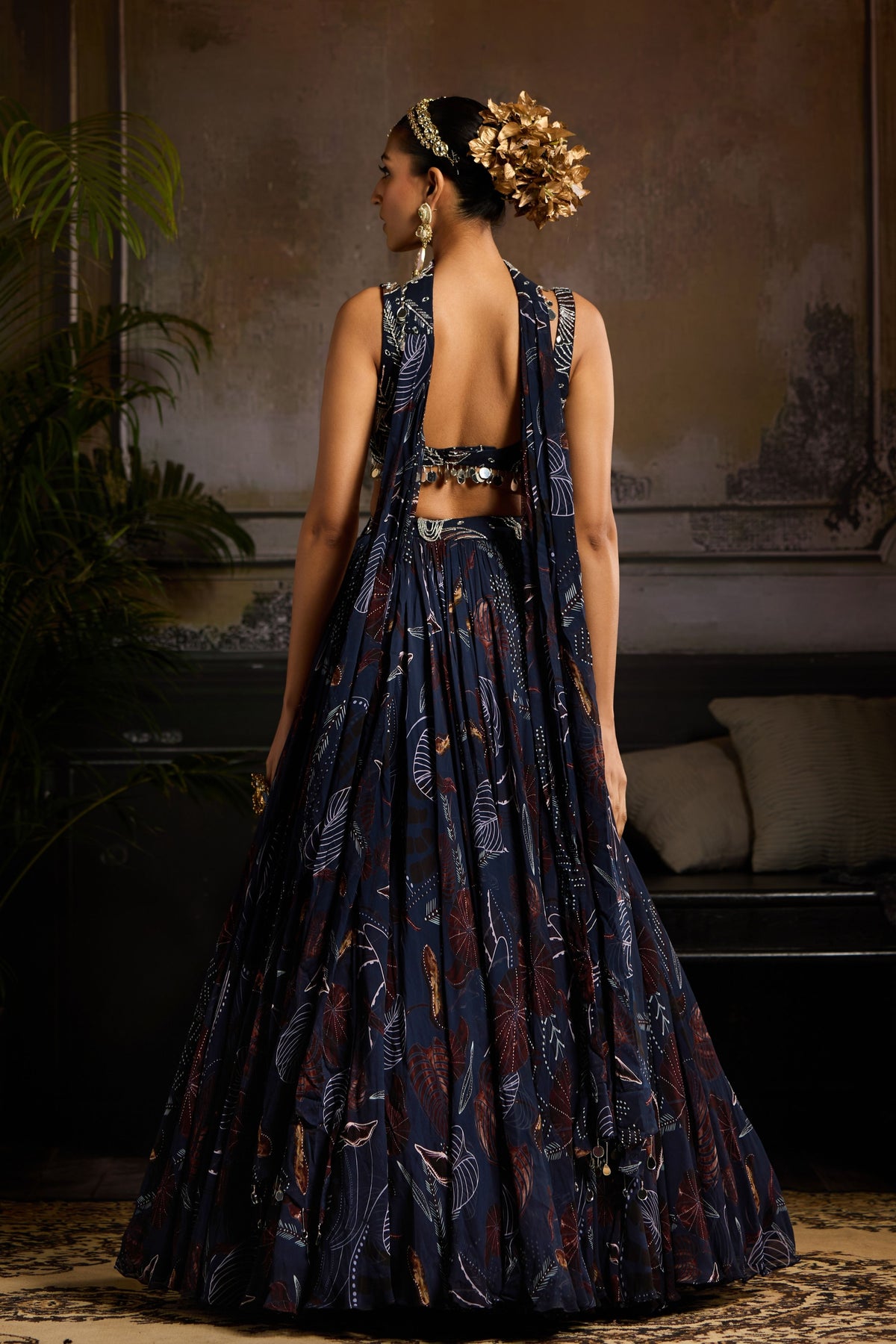 Dark Blue Embroidered Lehenga Set