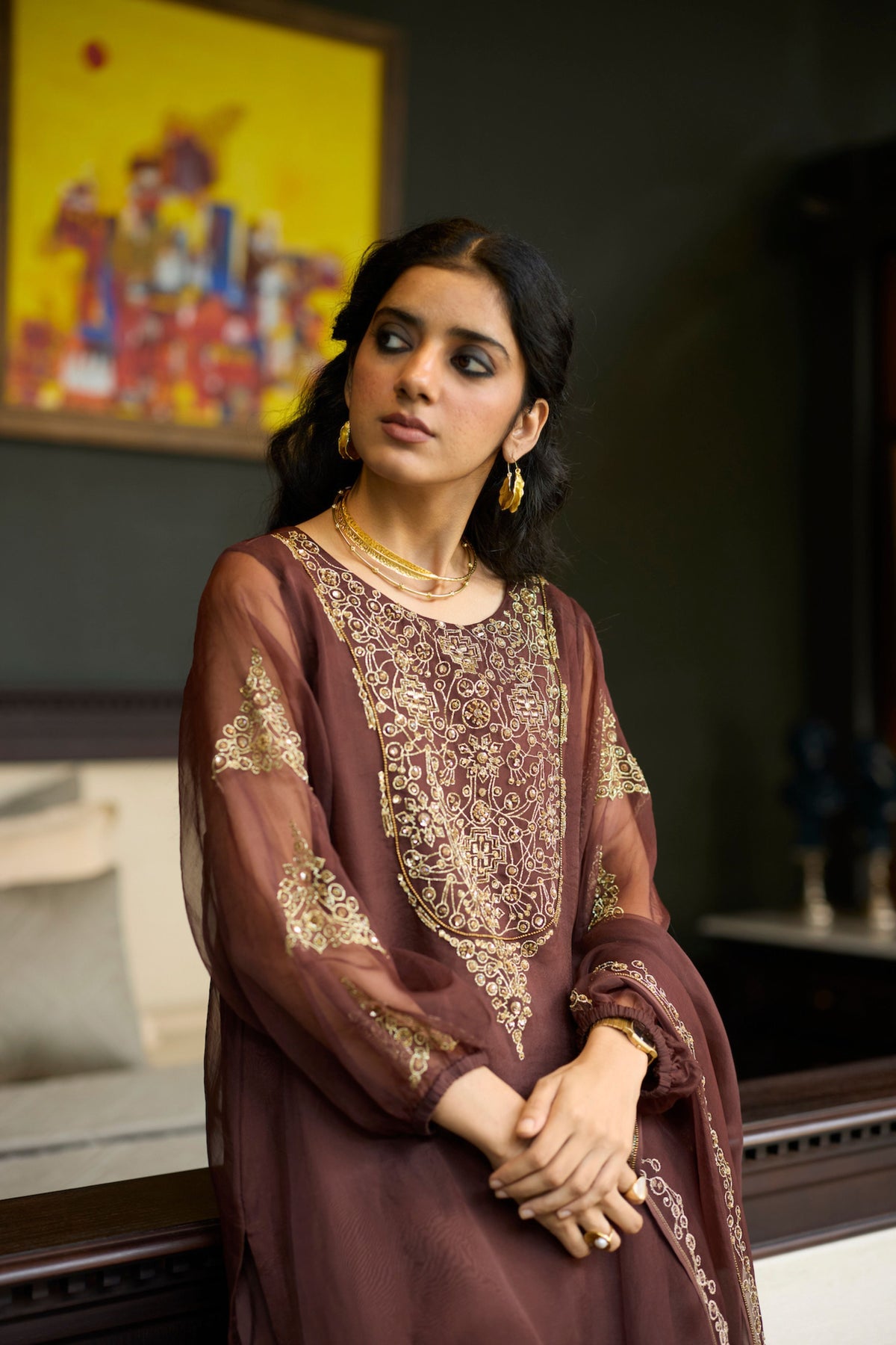 Brown Sukhali Kurta Set