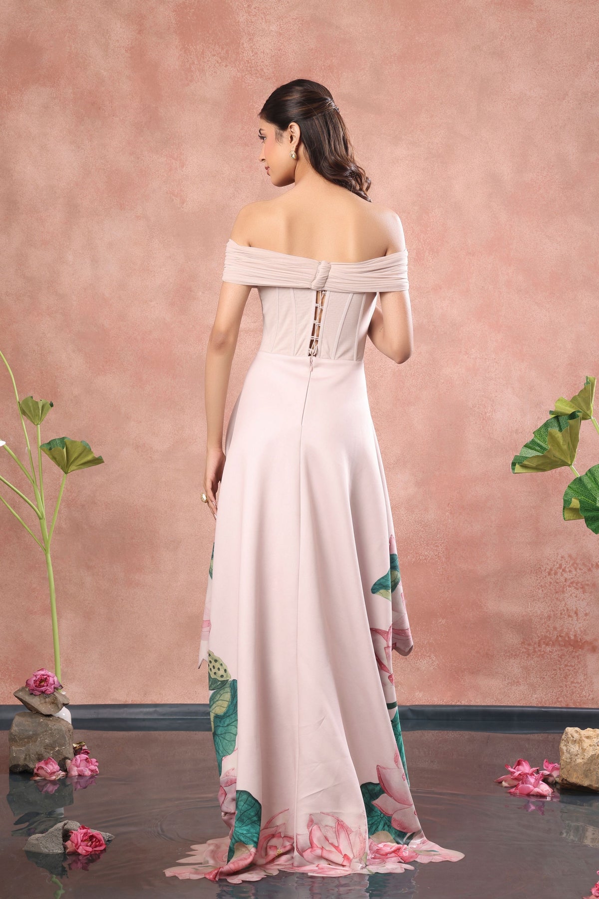 Corset High Low Net Dress Set