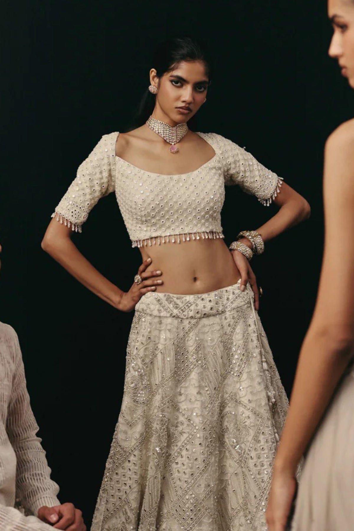Ivory Mirrorwork Lehenga  Set