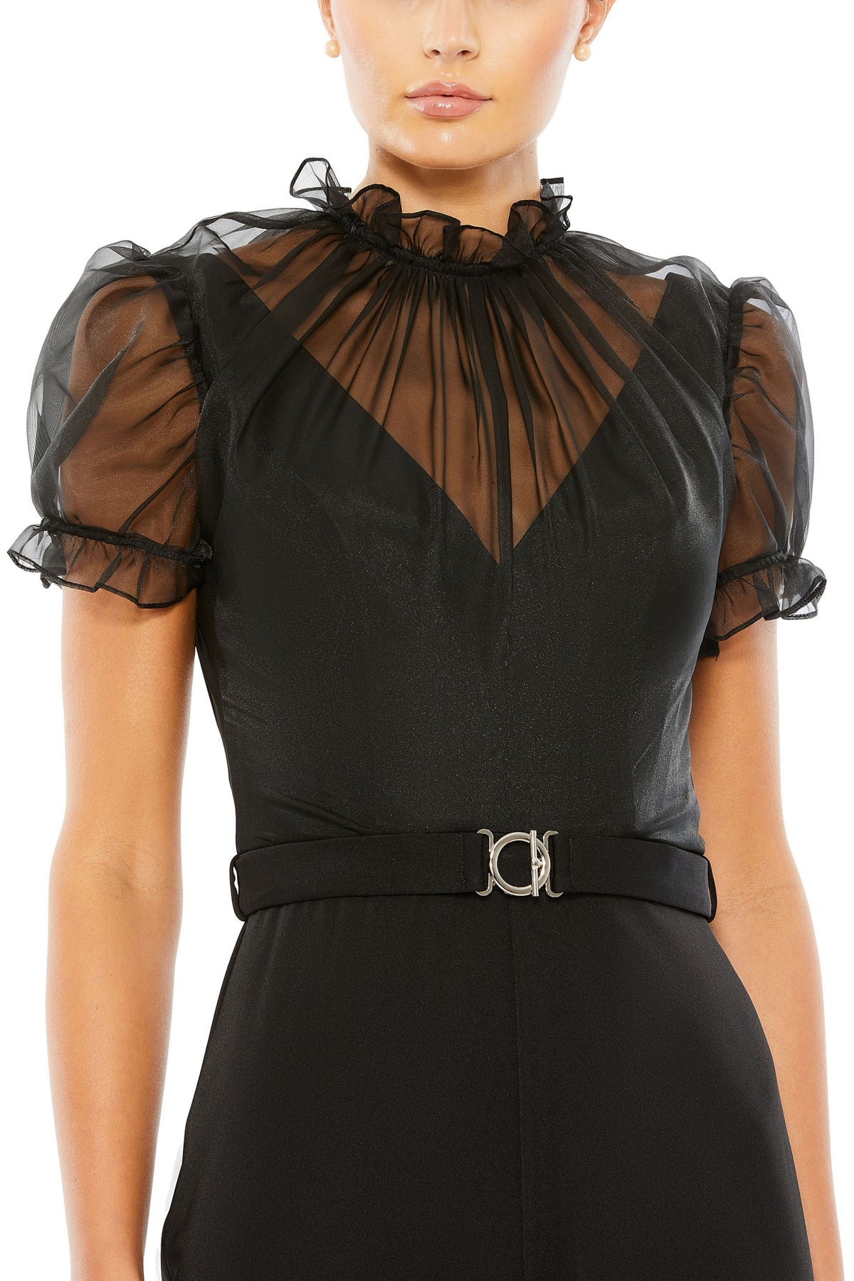High Neckline Short Ruffled Jumpsuit