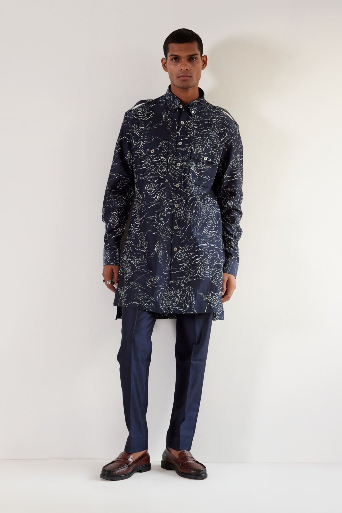 Black Hole Print Front Open Kurta