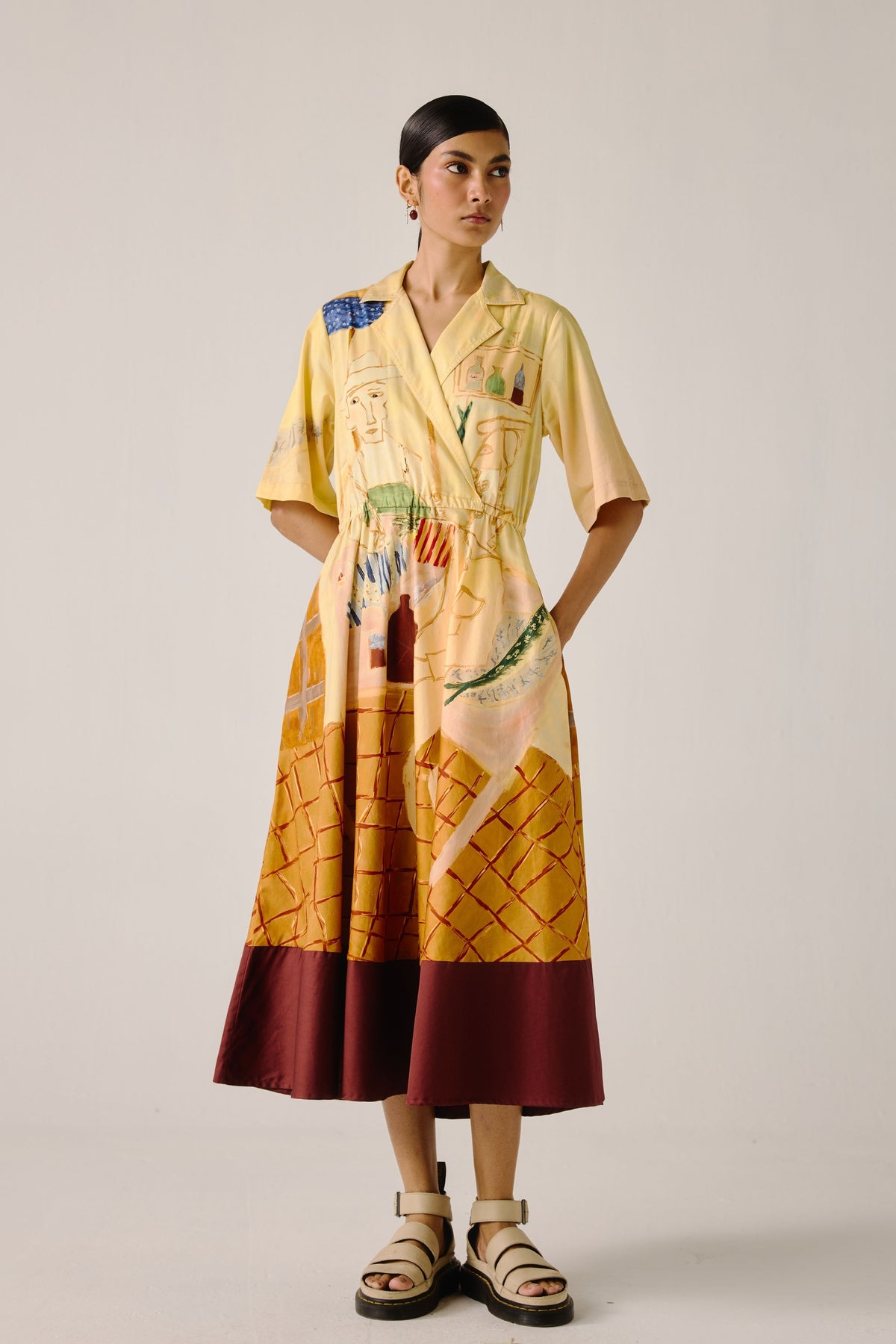 Fisherman Print Blocked Dress