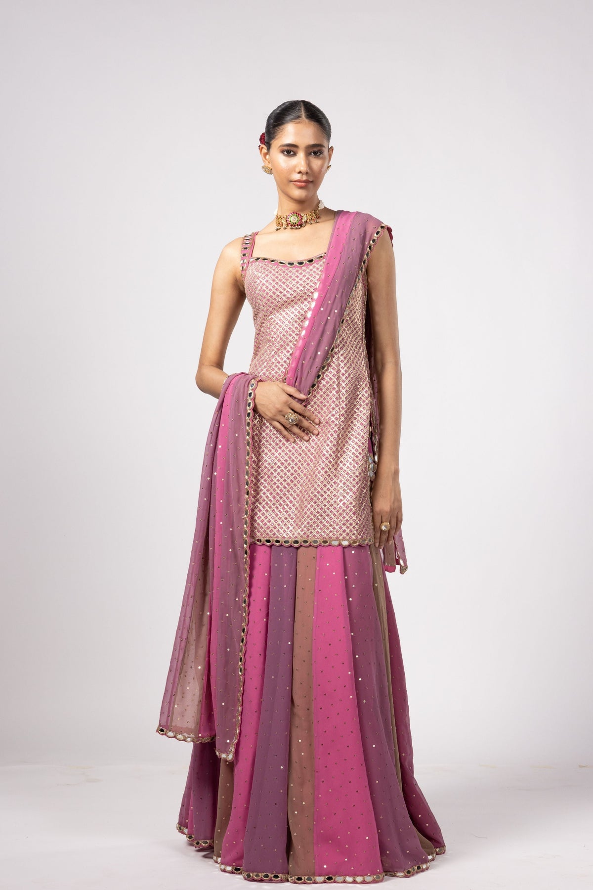 Cranberry Multicolor Saree Set