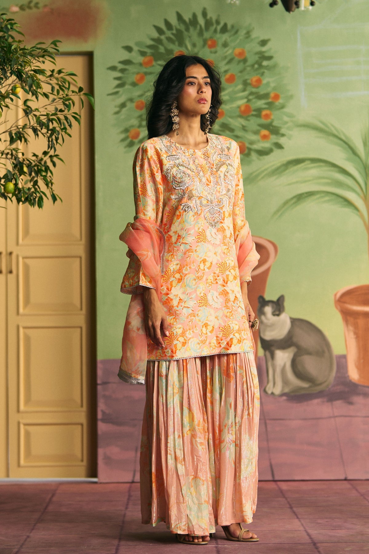 Peach Petal Garden Sharara Set