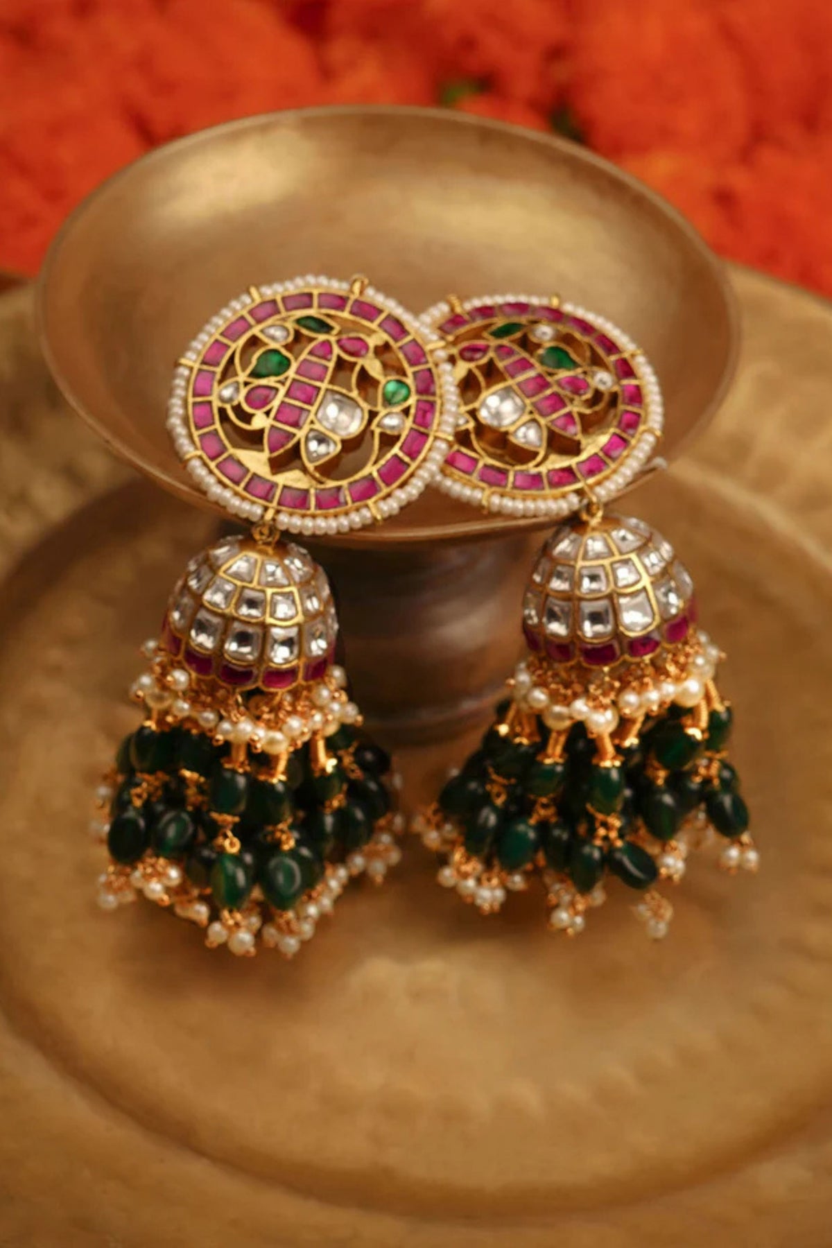 Multicolor Gold Plated Jadau Kundan Earrings