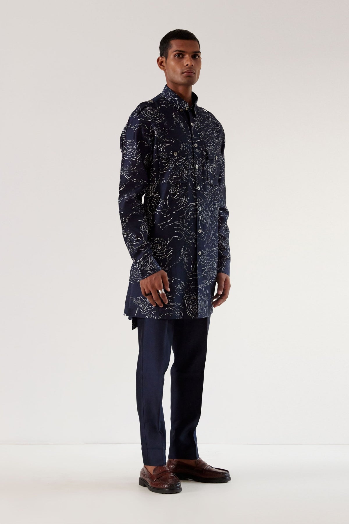 Black Hole Print Front Open Kurta