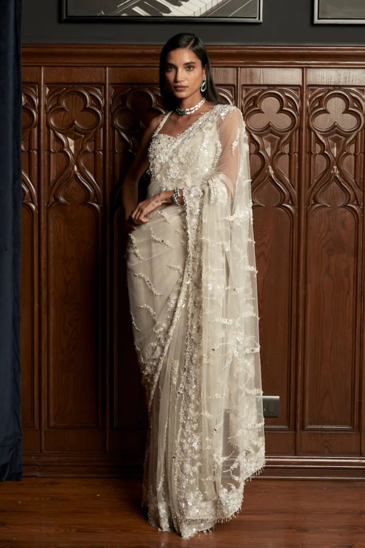 Grey Jacket Saree Set
