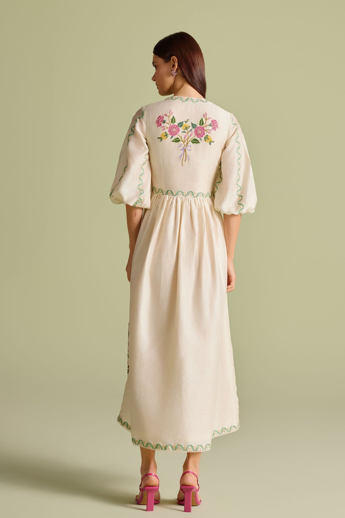 Ivory Floral Vines Midi Dress