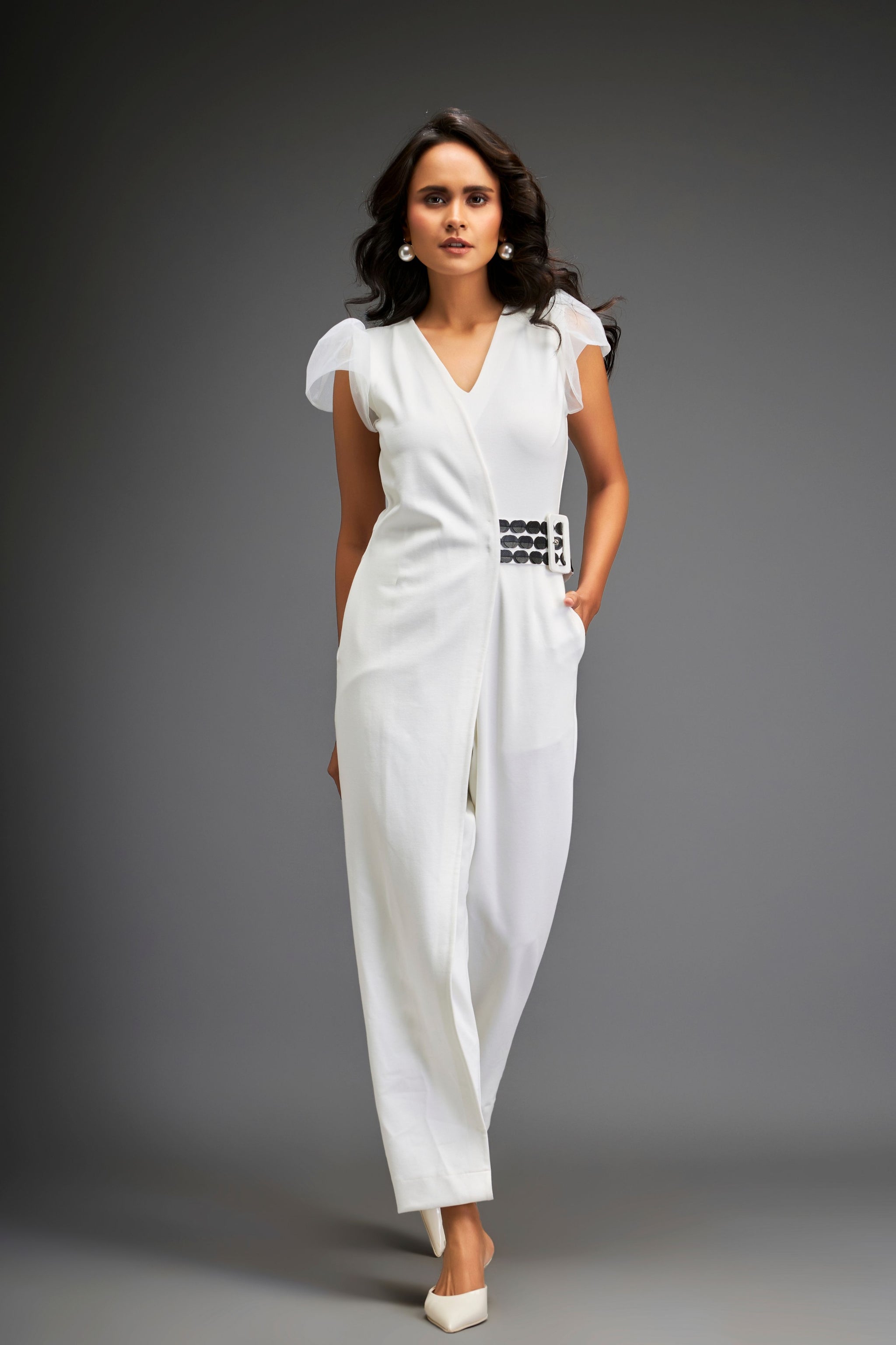 White tailored jumpsuit cheap