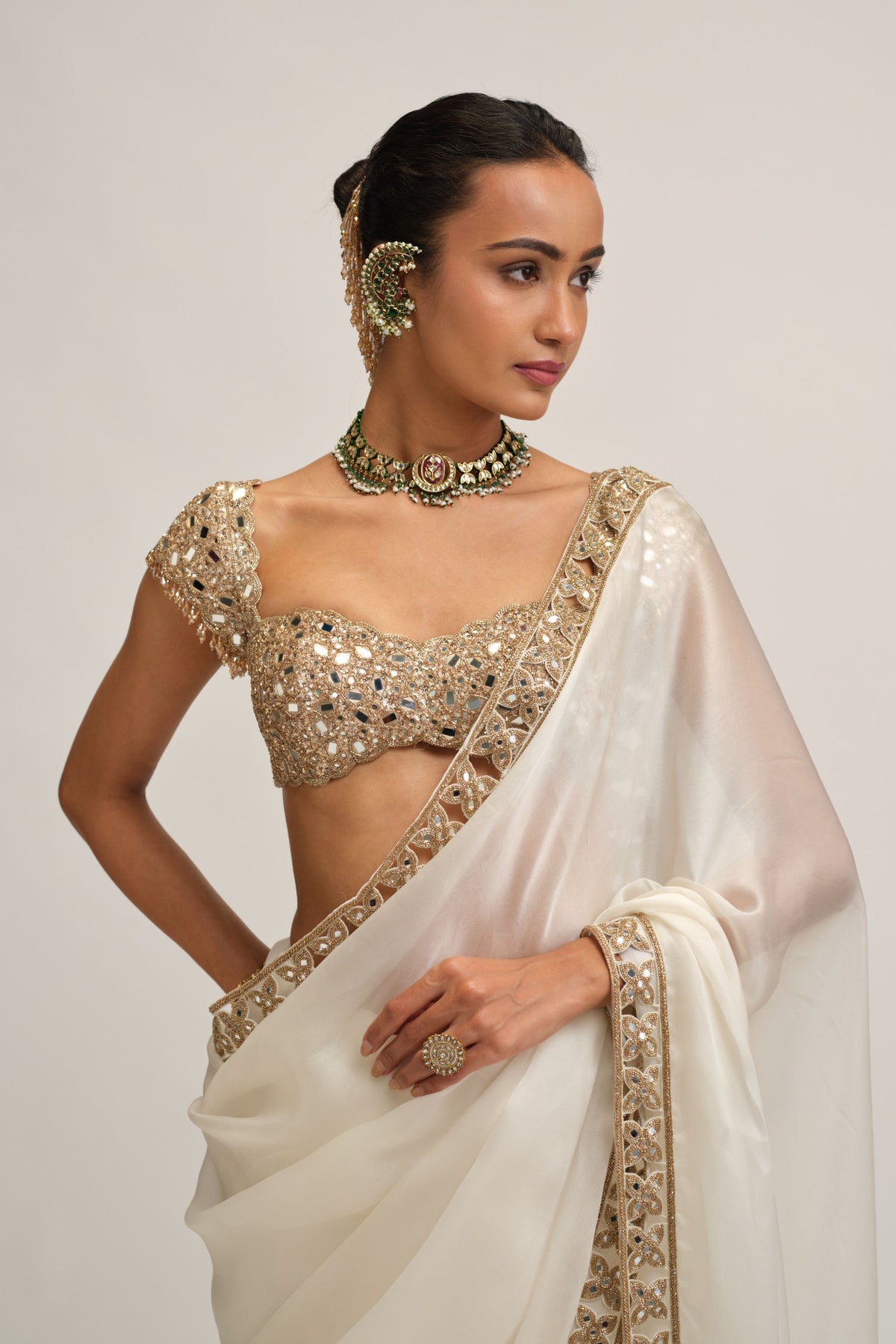 Off White Saree Set