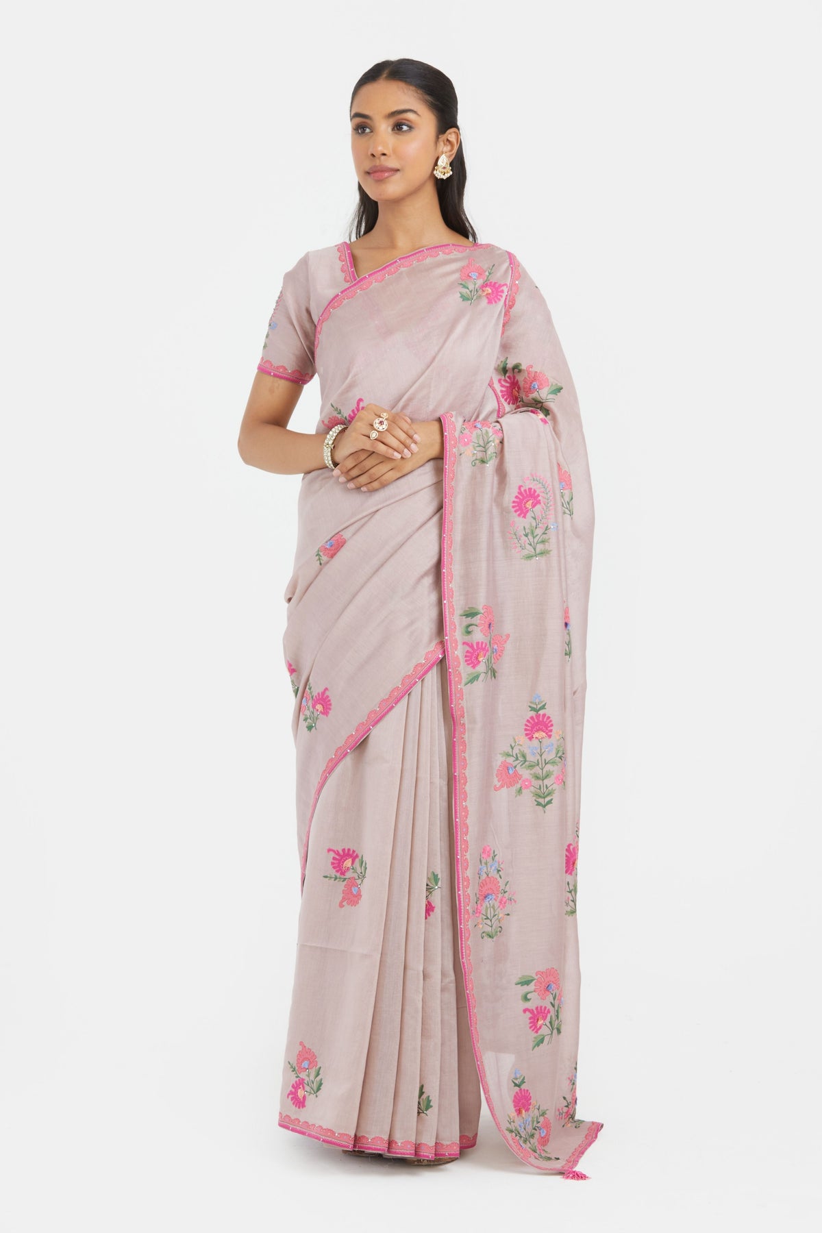 Lilac Silk Chanderi Saree Set