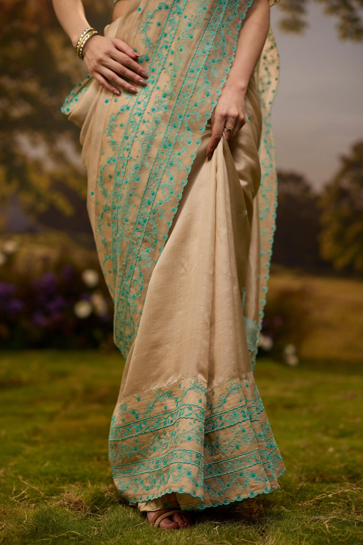 Woodland Stories Embroidered Beige Saree
