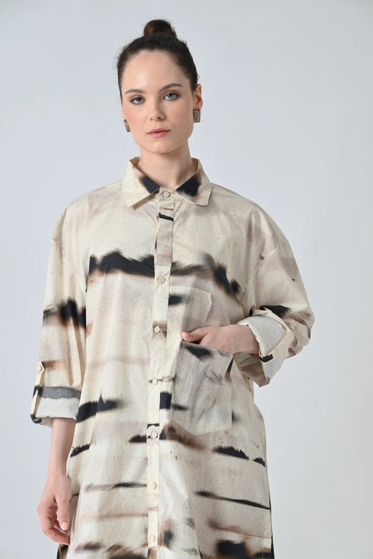 Ivory Mist Printed Shirt Dress