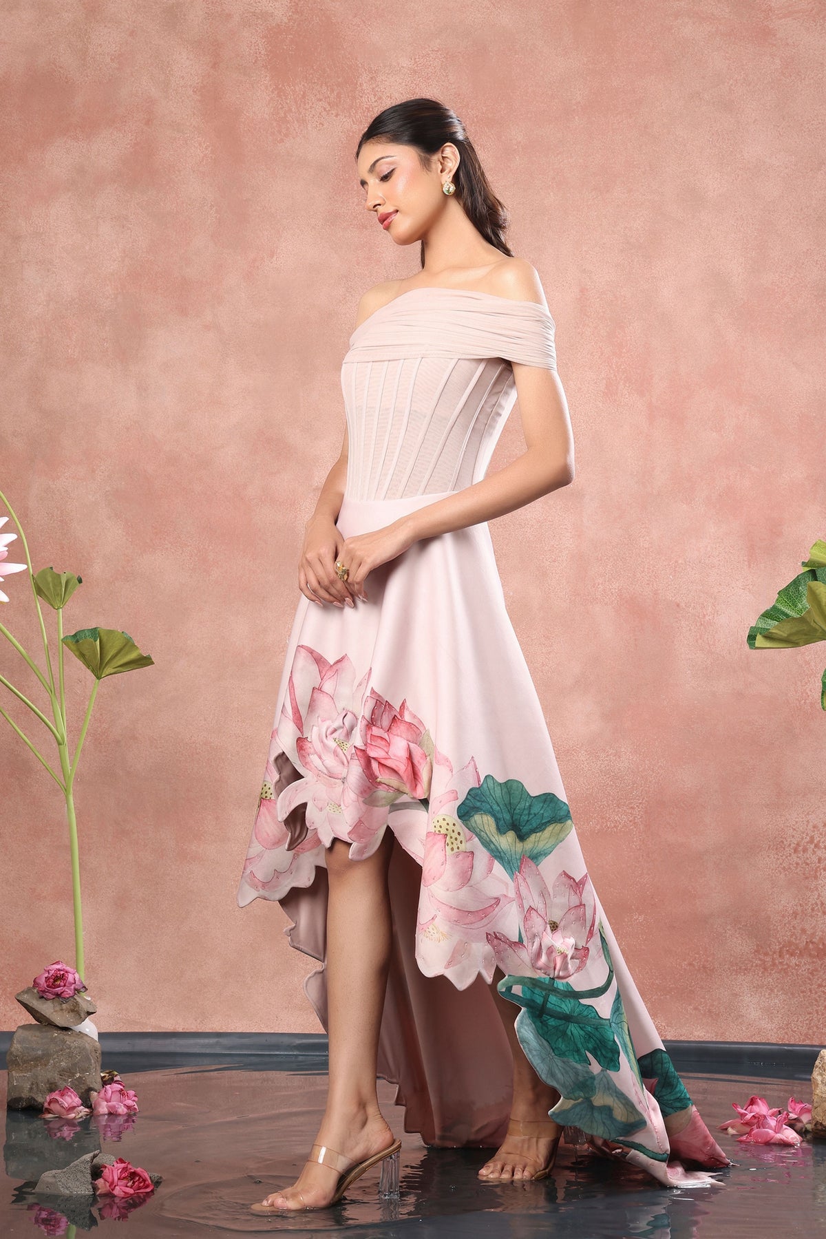 Corset High Low Net Dress Set