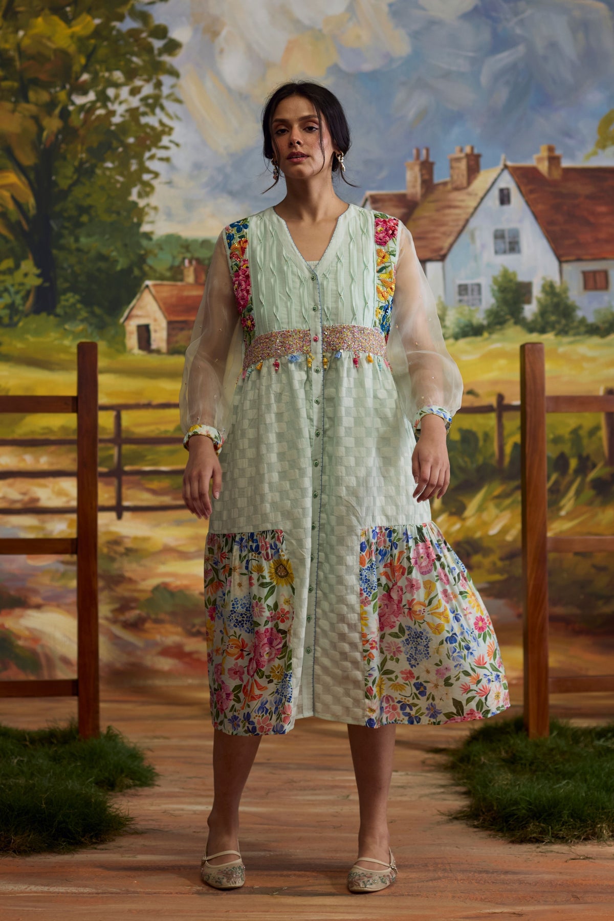 Meadow Floral Checkered Dress