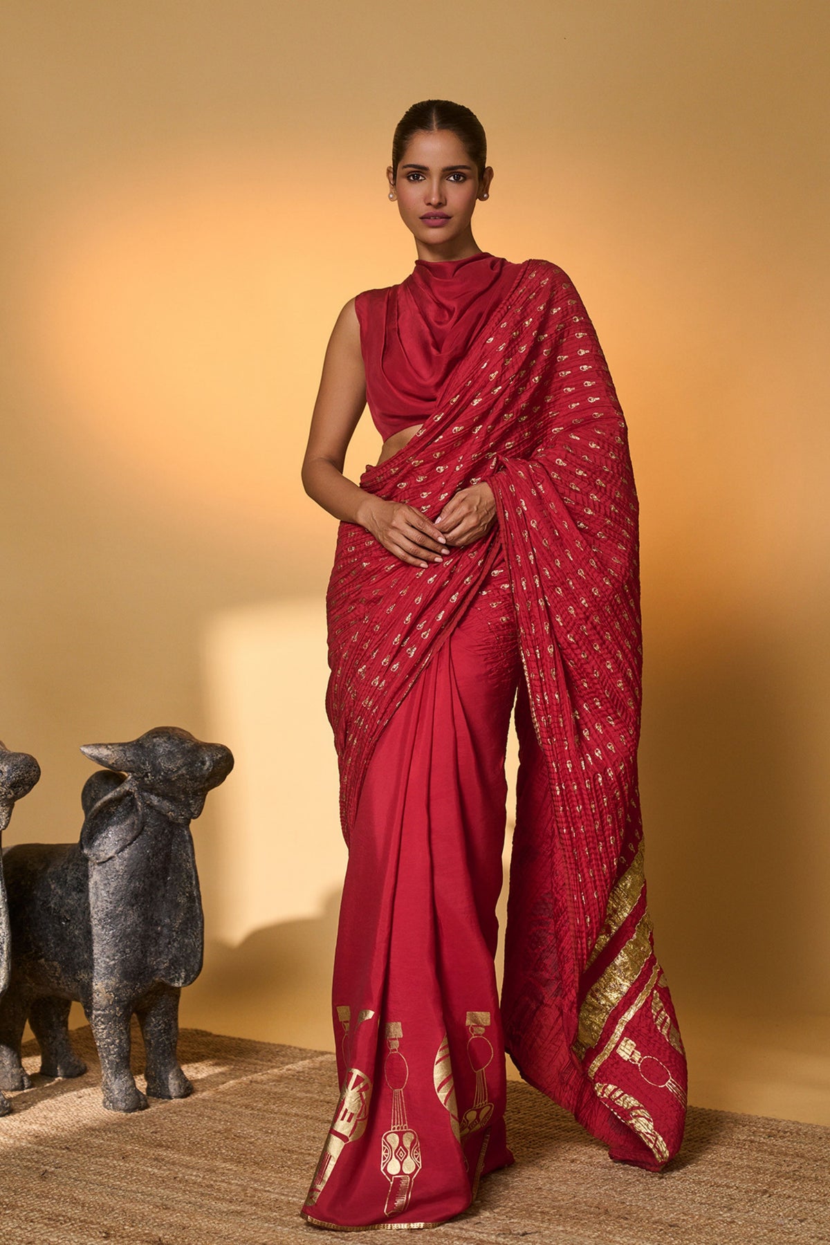 Red Tribal Mask Saree