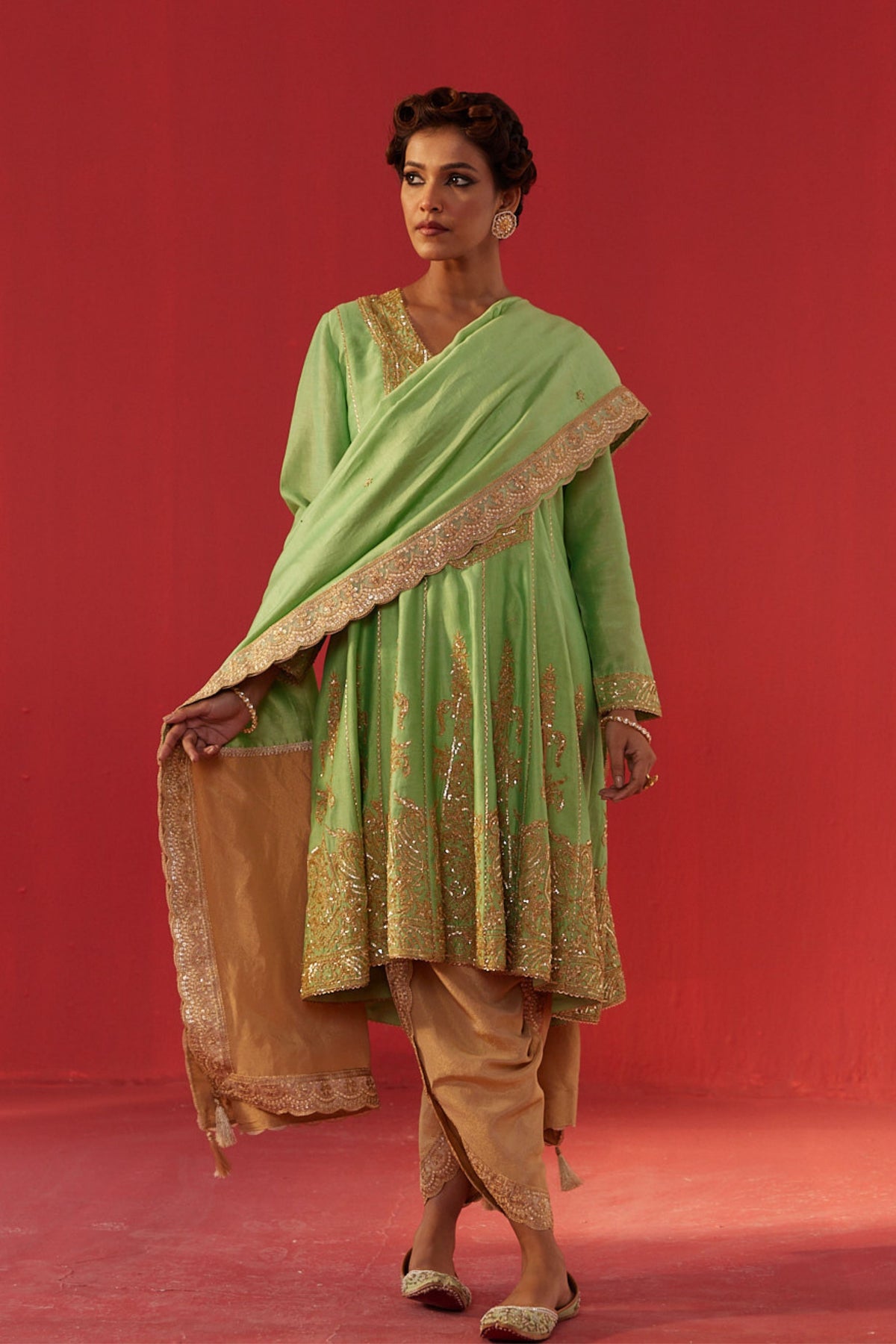 Pista Green Kalidar Kurta Set