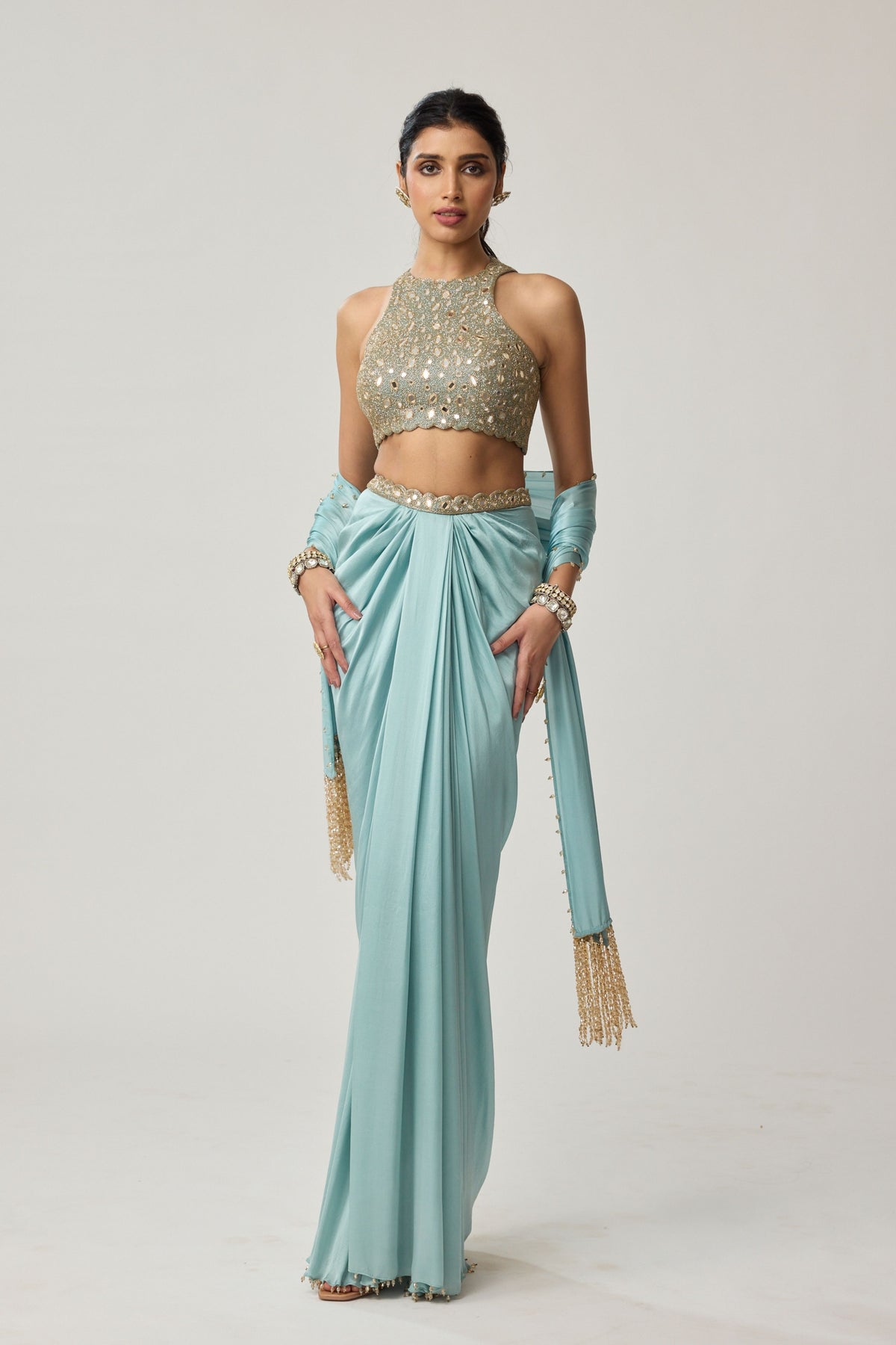Powder Blue Draped Skirt Set