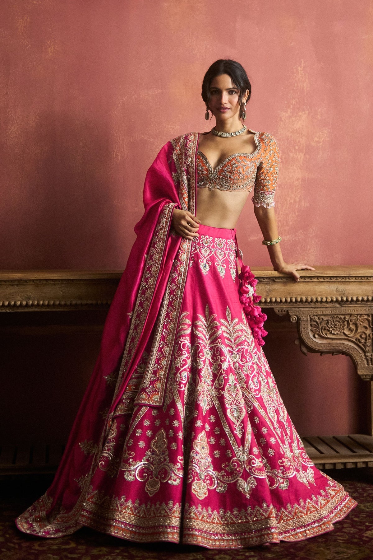 Pink Embroidered Lehenga Set