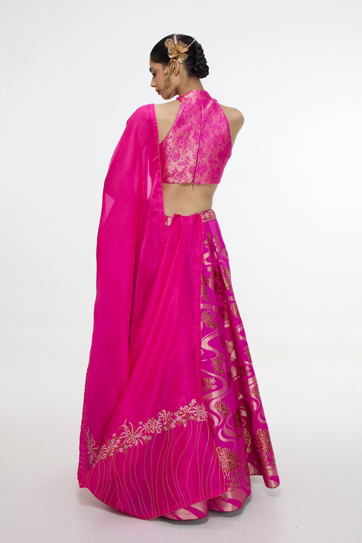 Handwoven Fuchsia Cutwork Lehenga Set