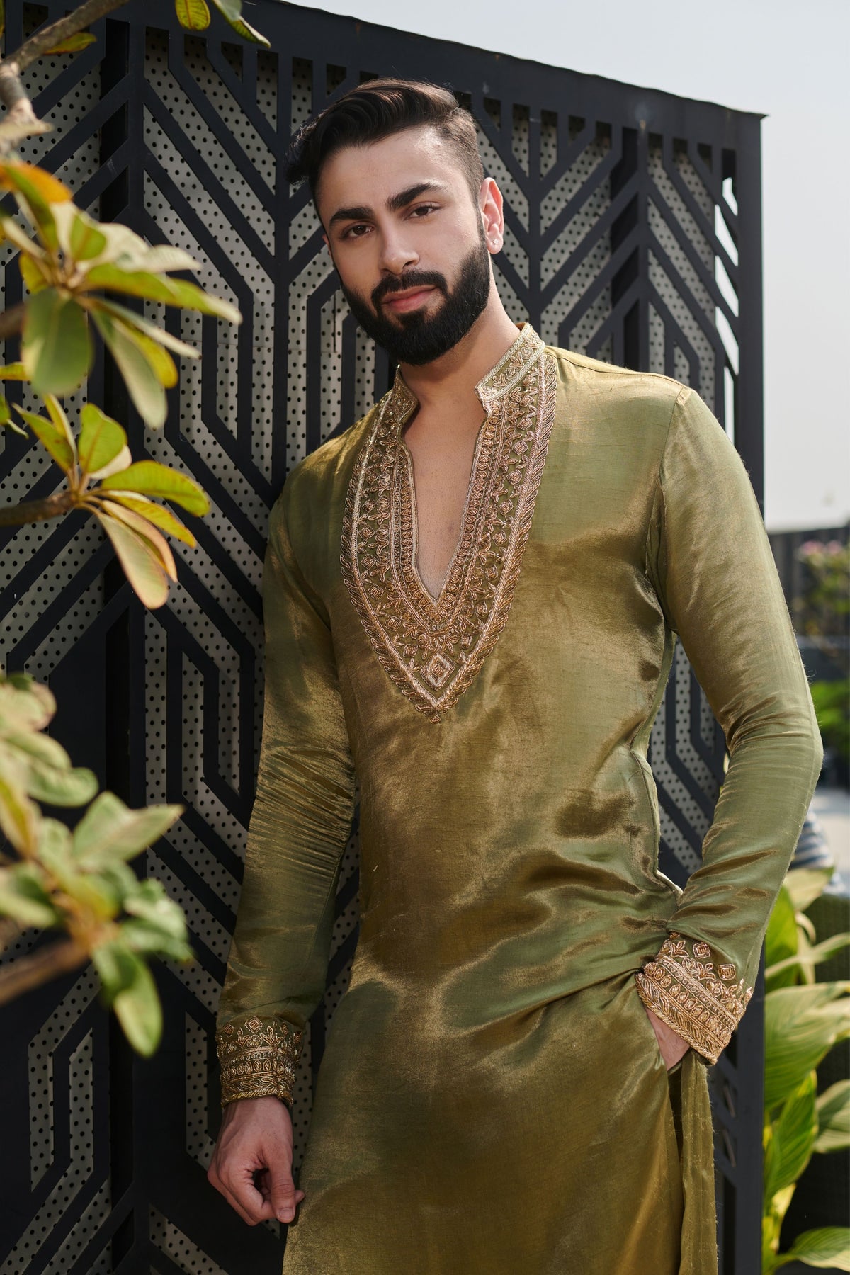 Olive Green Mens Kurta Set