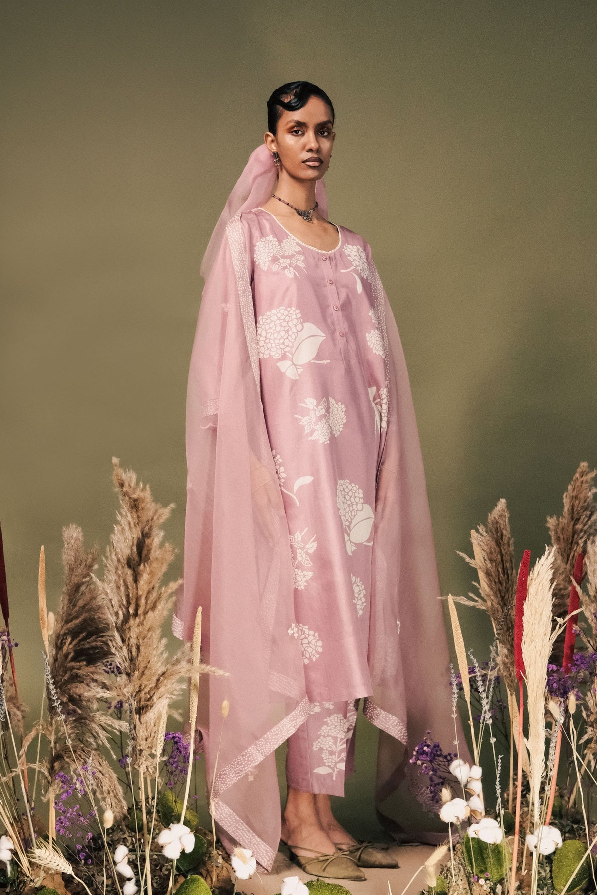 Lilac Embroidery Tunic Set