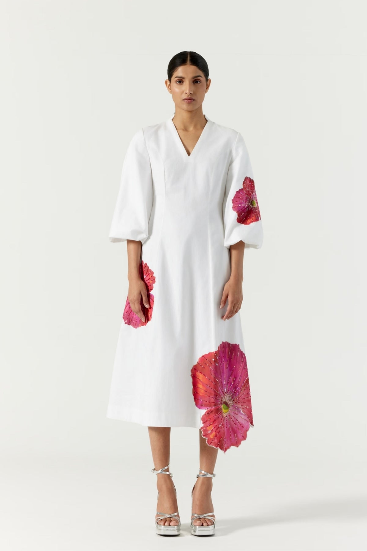Pansy V Neck White Dress