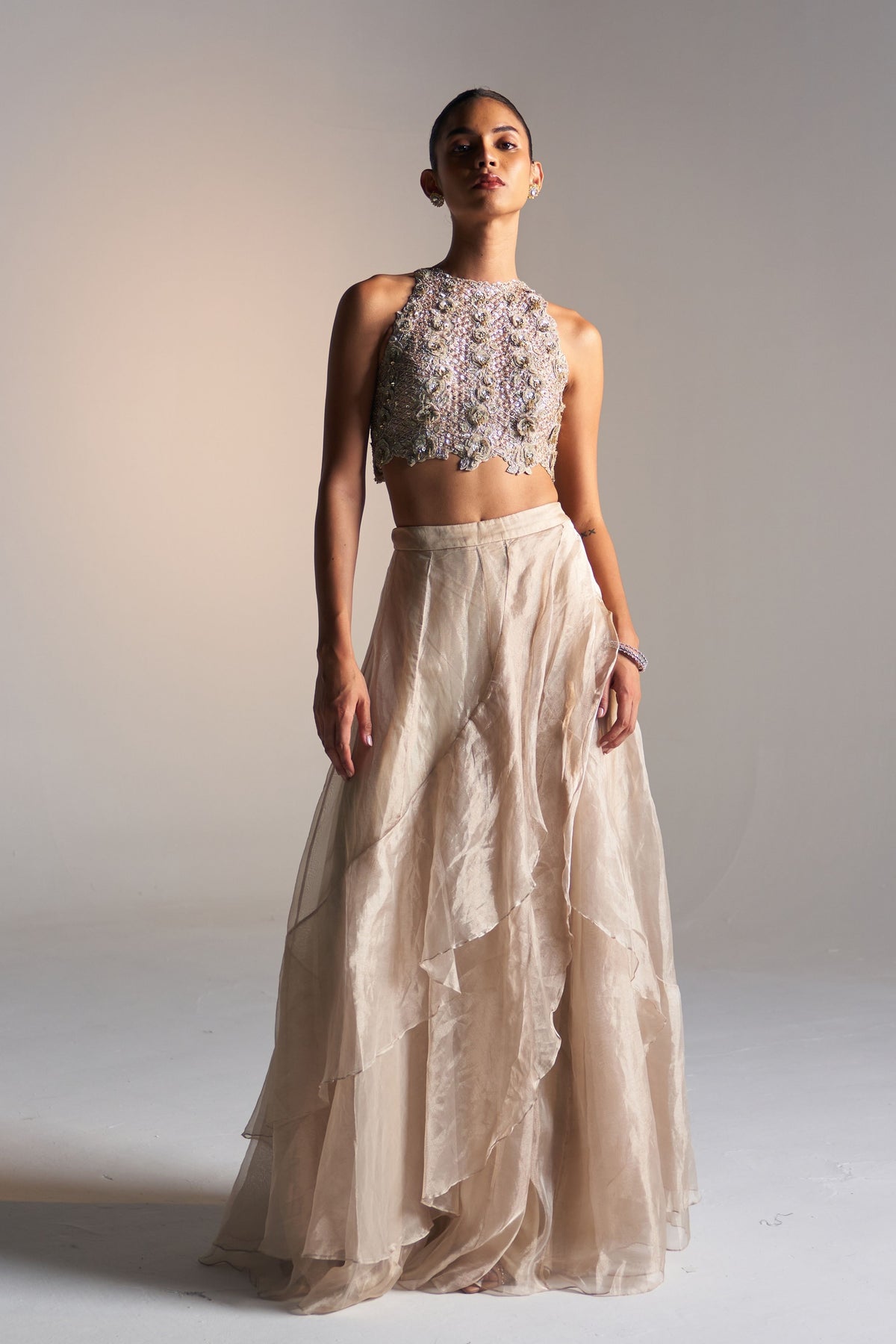 Beige Champagne Skirt Set