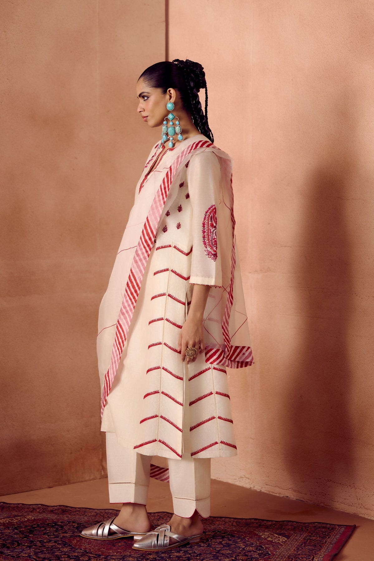 Ivory Red Kurta Set