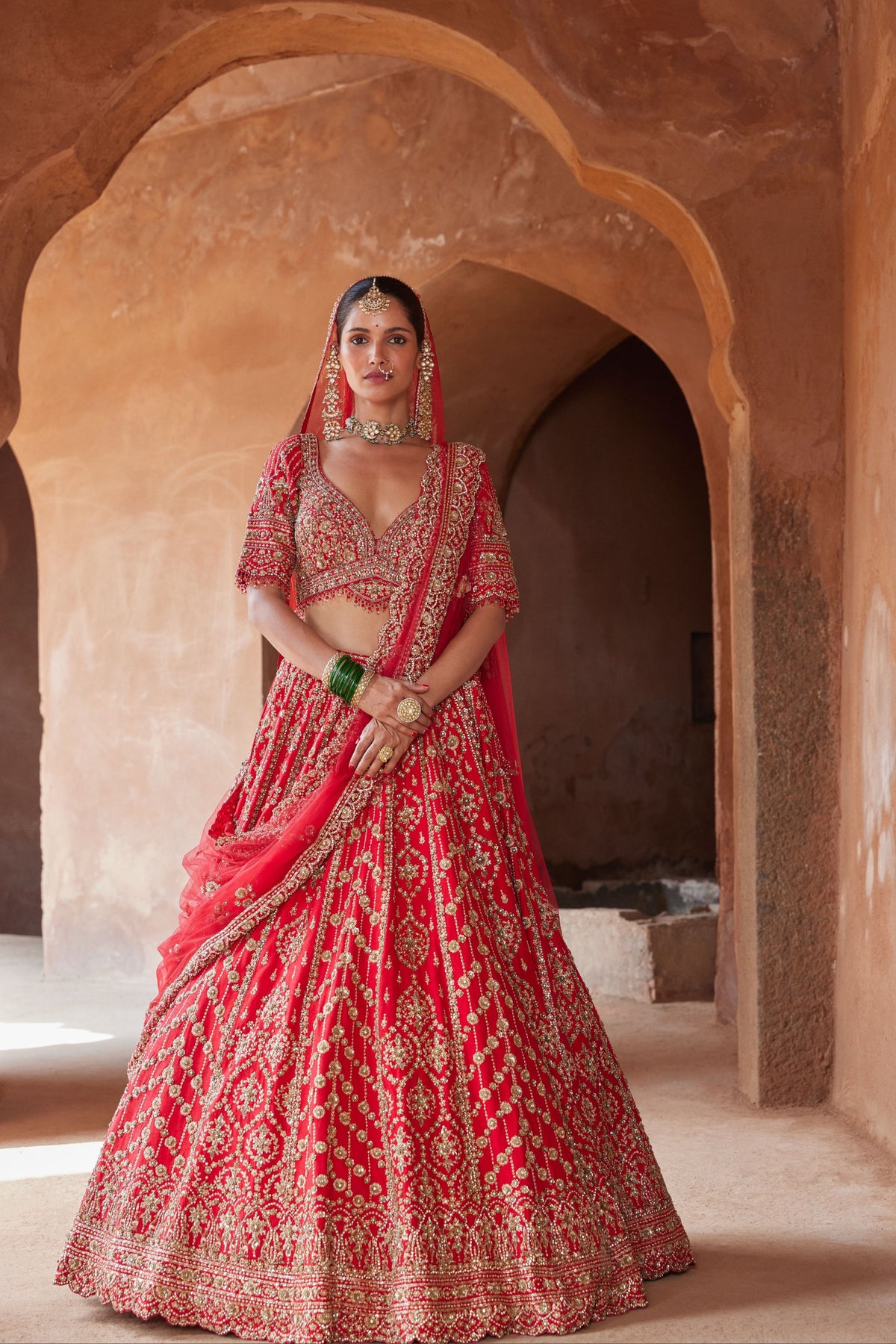 Vibrant Red Raw Silk Lehenga Set